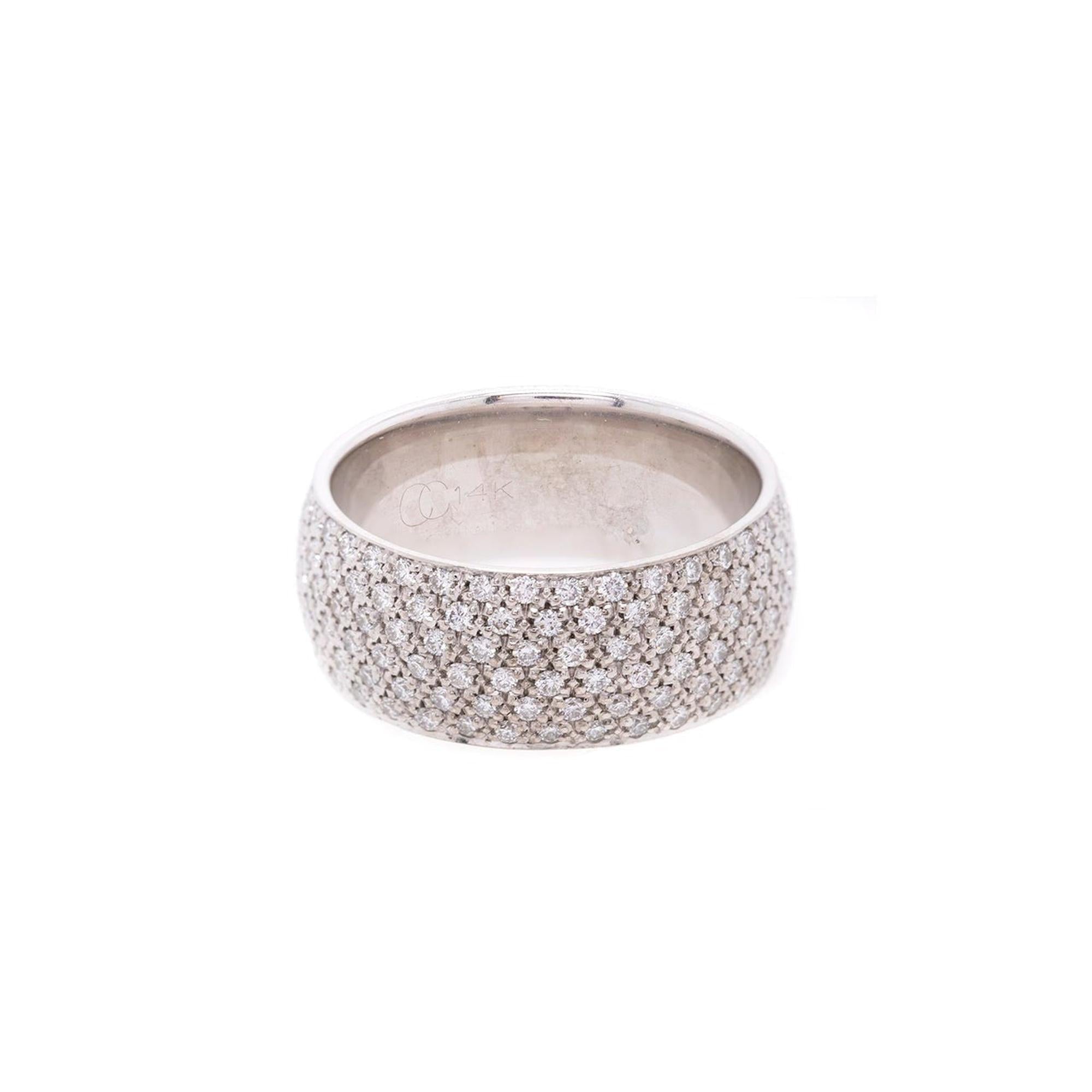 14k White Gold Six-Row Diamond Band Ring