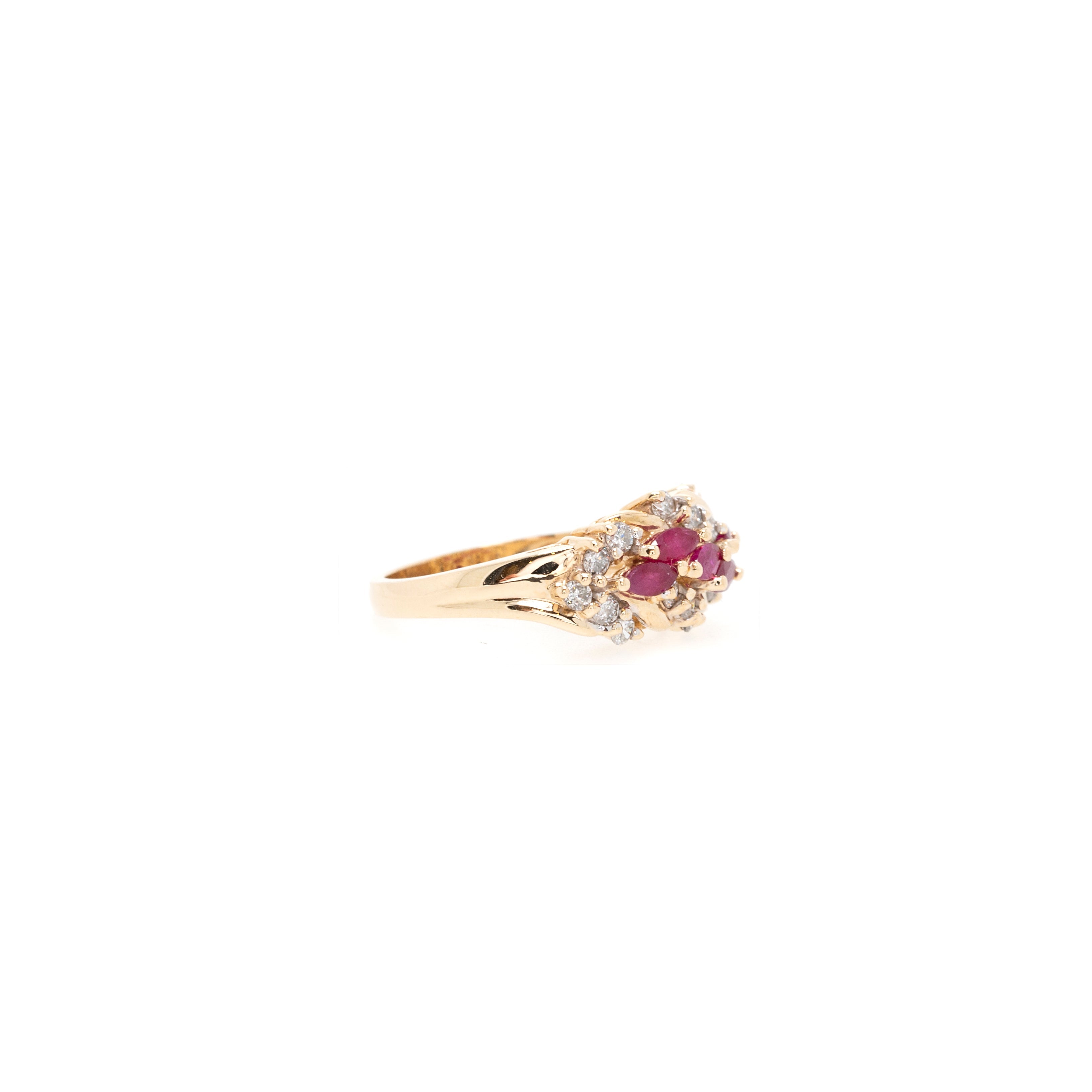 14k Yellow Gold Ruby & Diamond Cluster Ring