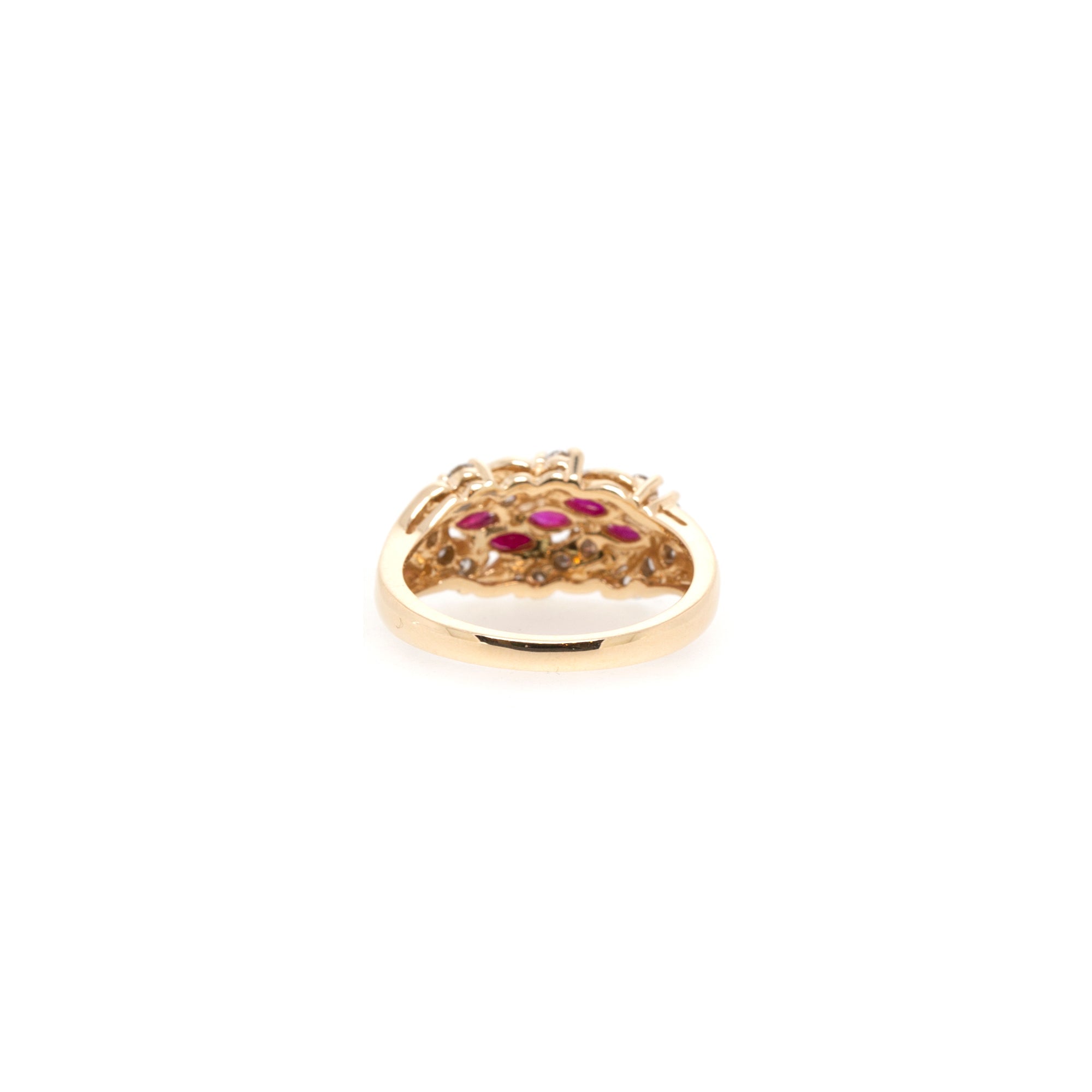 14k Yellow Gold Ruby & Diamond Cluster Ring
