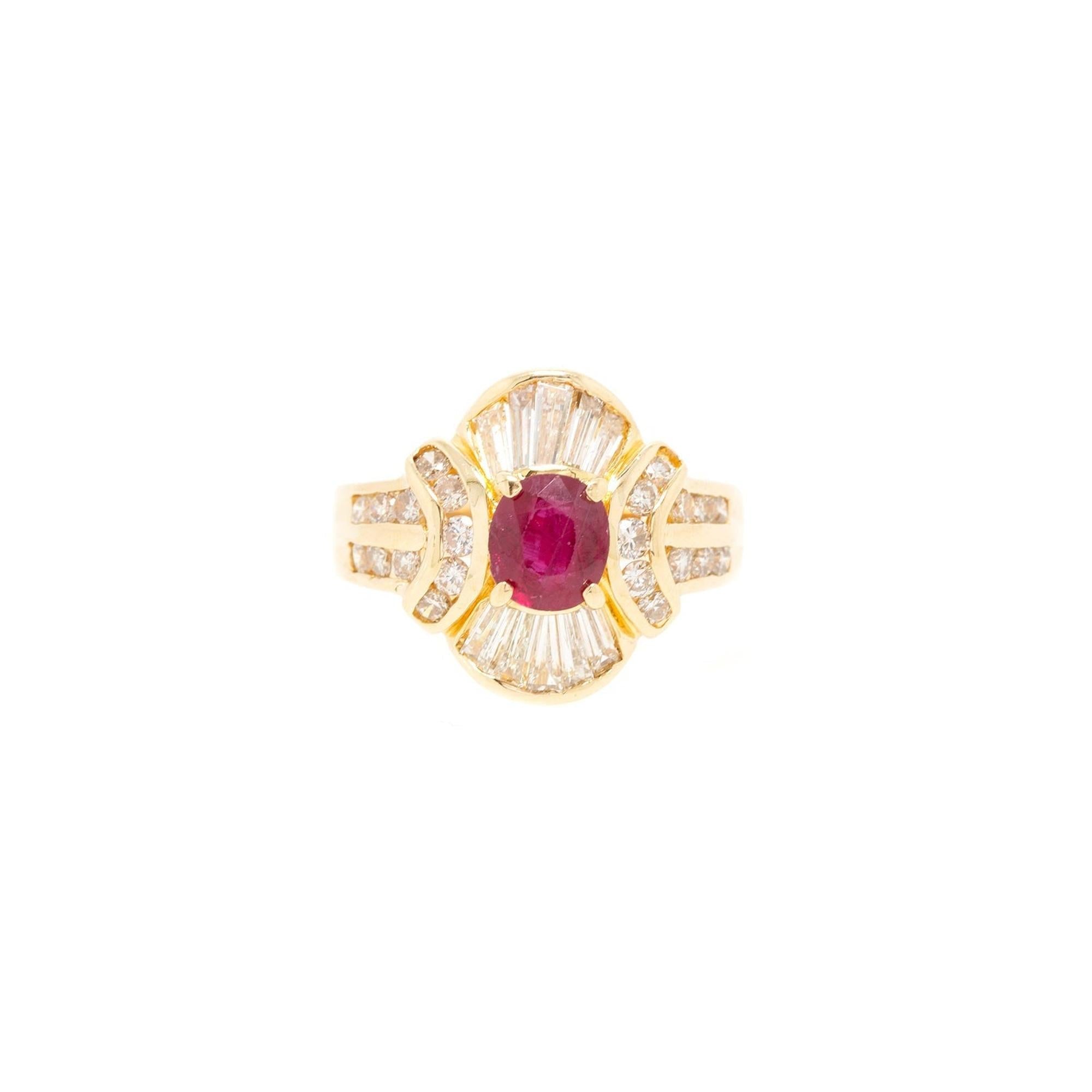 14k Yellow Gold Ruby & Diamond Cocktail Ring