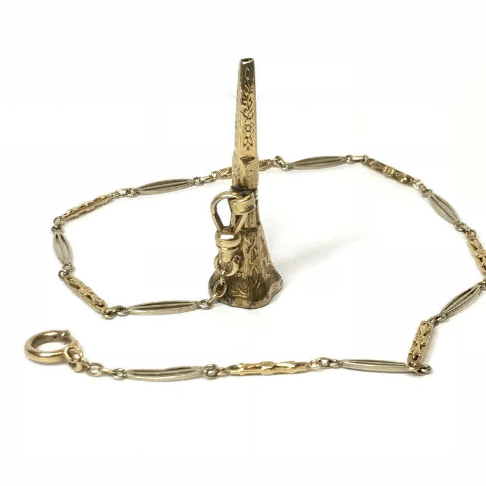 14K Yellow Gold Bloodstone/Chalcedony Intaglio Crest Wax Seal Fob on a Chain