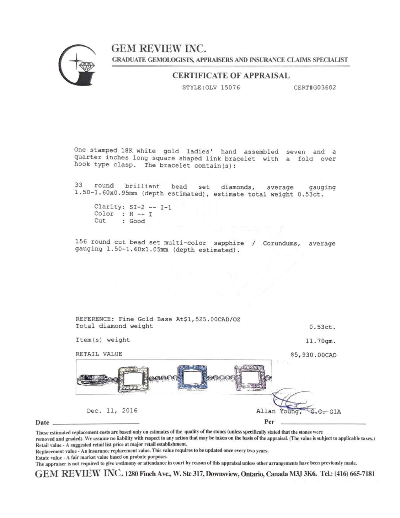 Diamond and Sapphire Square Link Bracelet