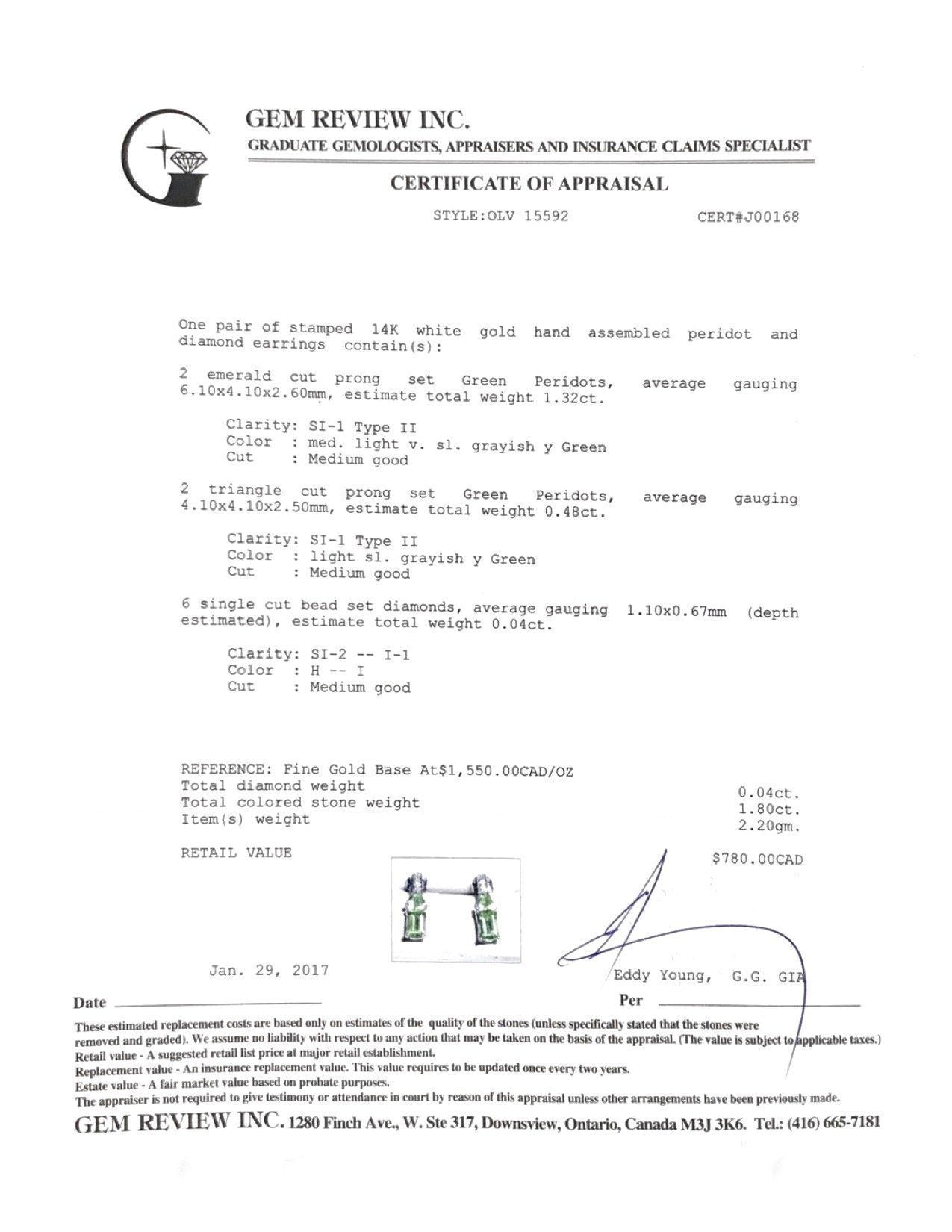 Peridot and Diamond Earrings in 14kt White Gold