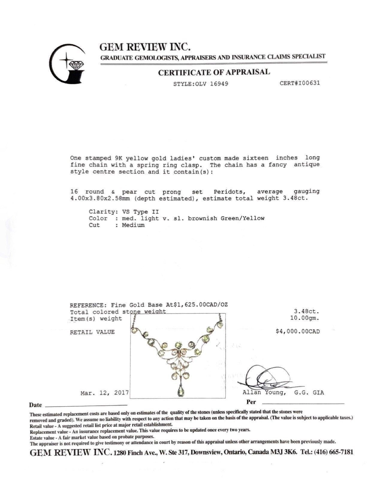 Antique Peridot Pendant Necklace