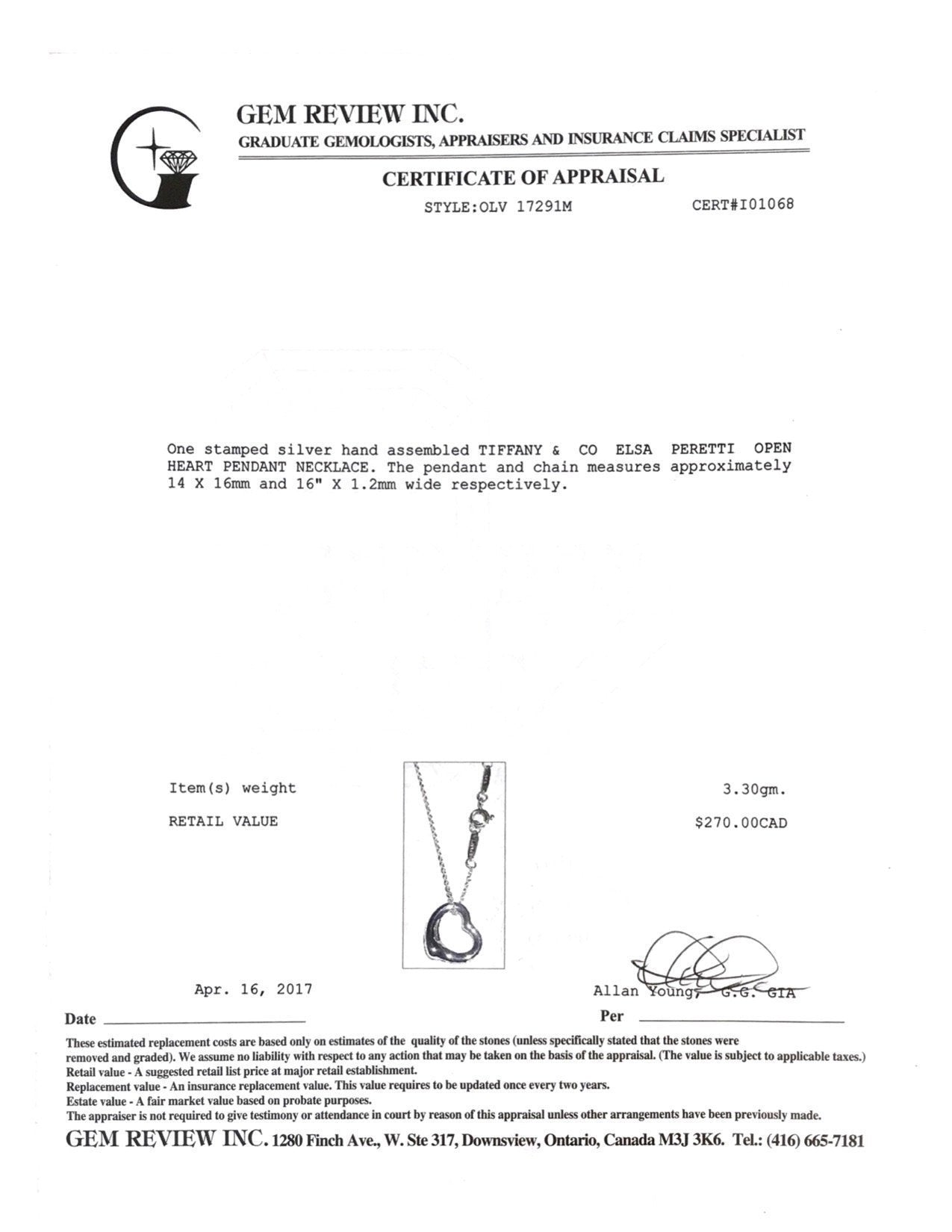 Tiffany & Co. Elsa Peretti Open Heart Pendant Necklace