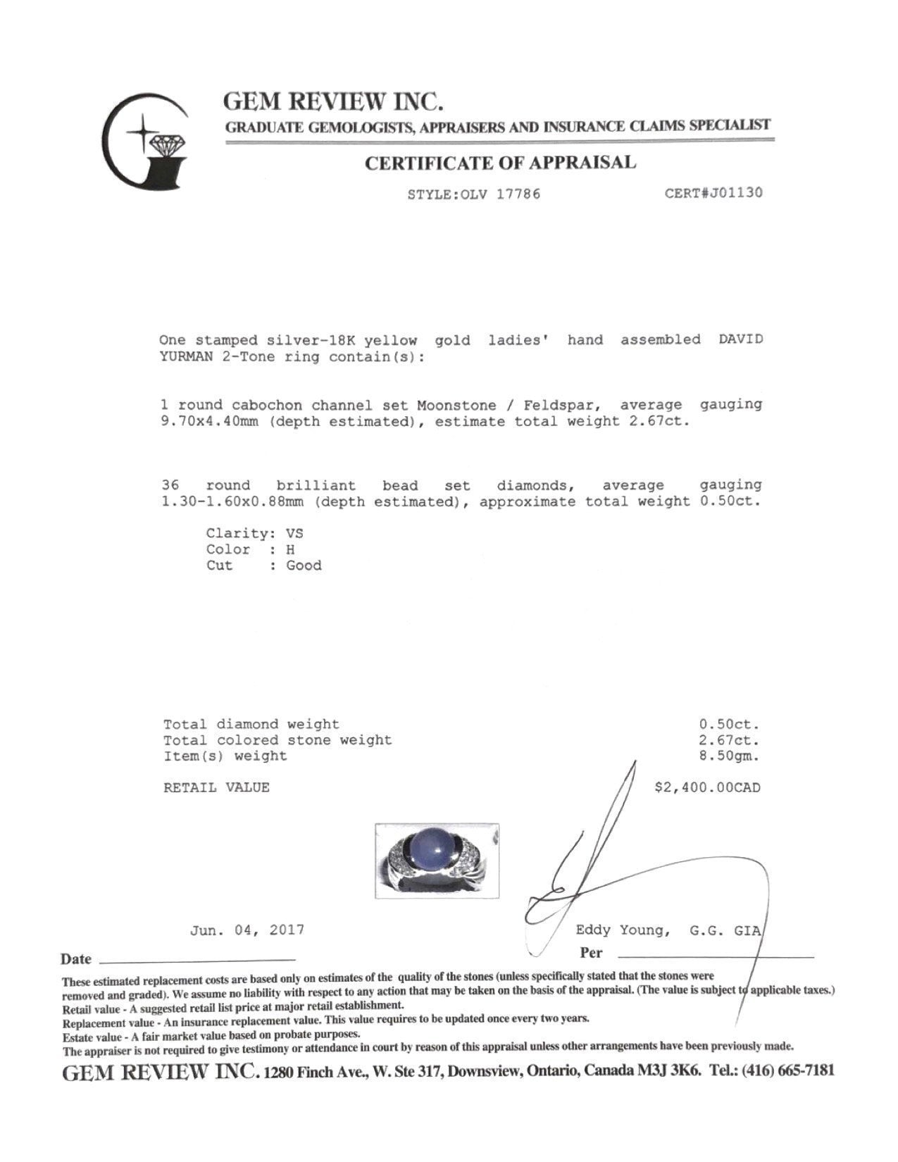 David Yurman Moonstone and DIamond Ring