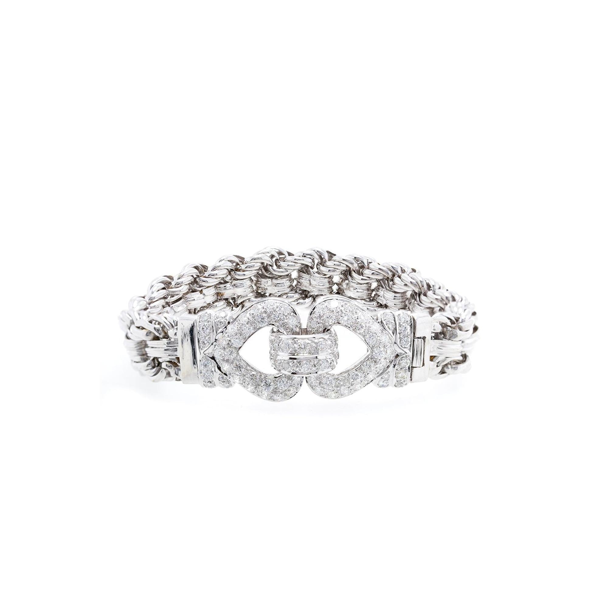 18-22k White Gold Diamond Heart Clasp Bracelet