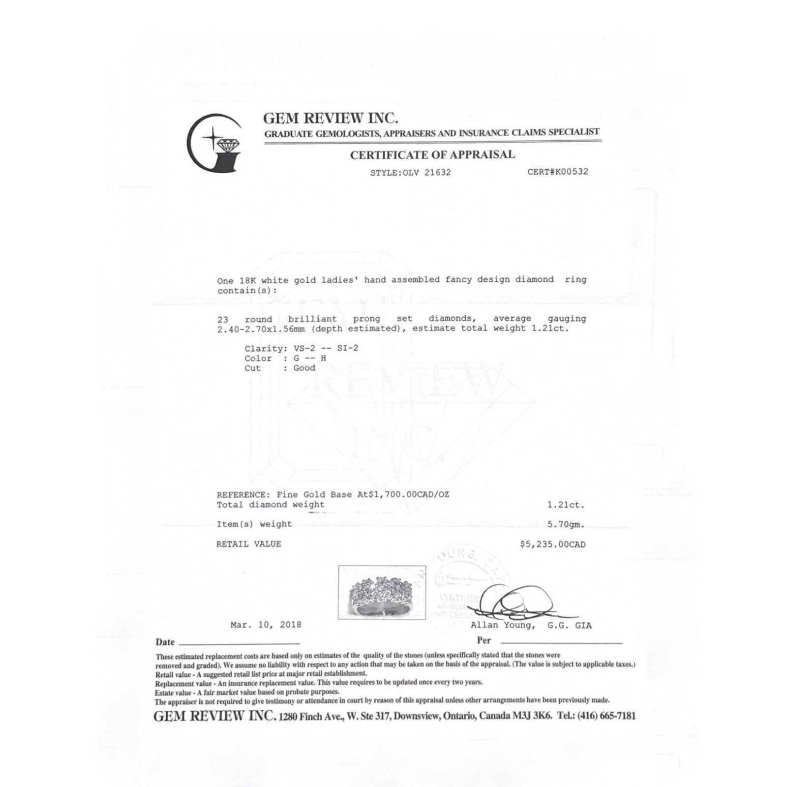 18 Karat White Gold Diamond Ring