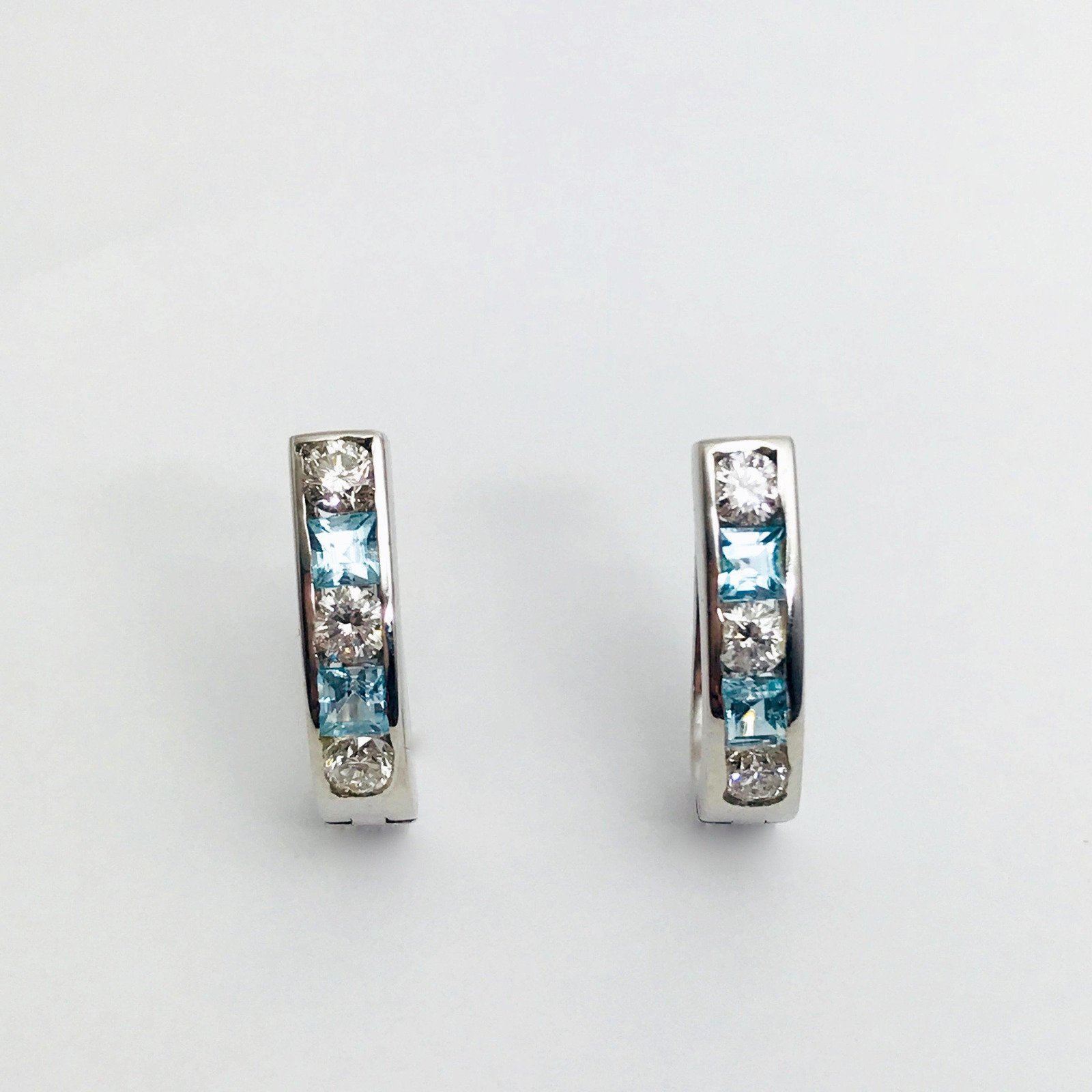 18 Karat White Gold Diamond and Blue Topaz Earrings
