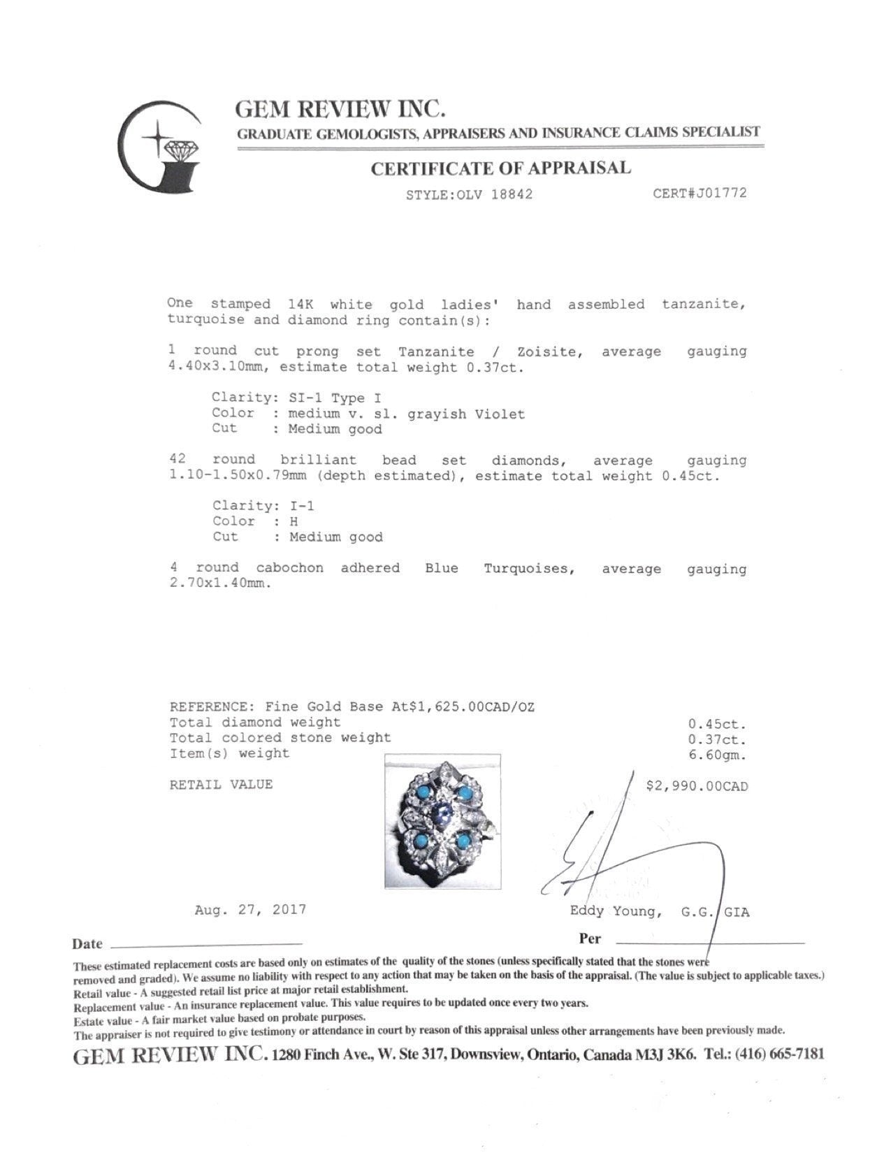 Tanzanite, Turquoise and Diamond Ring