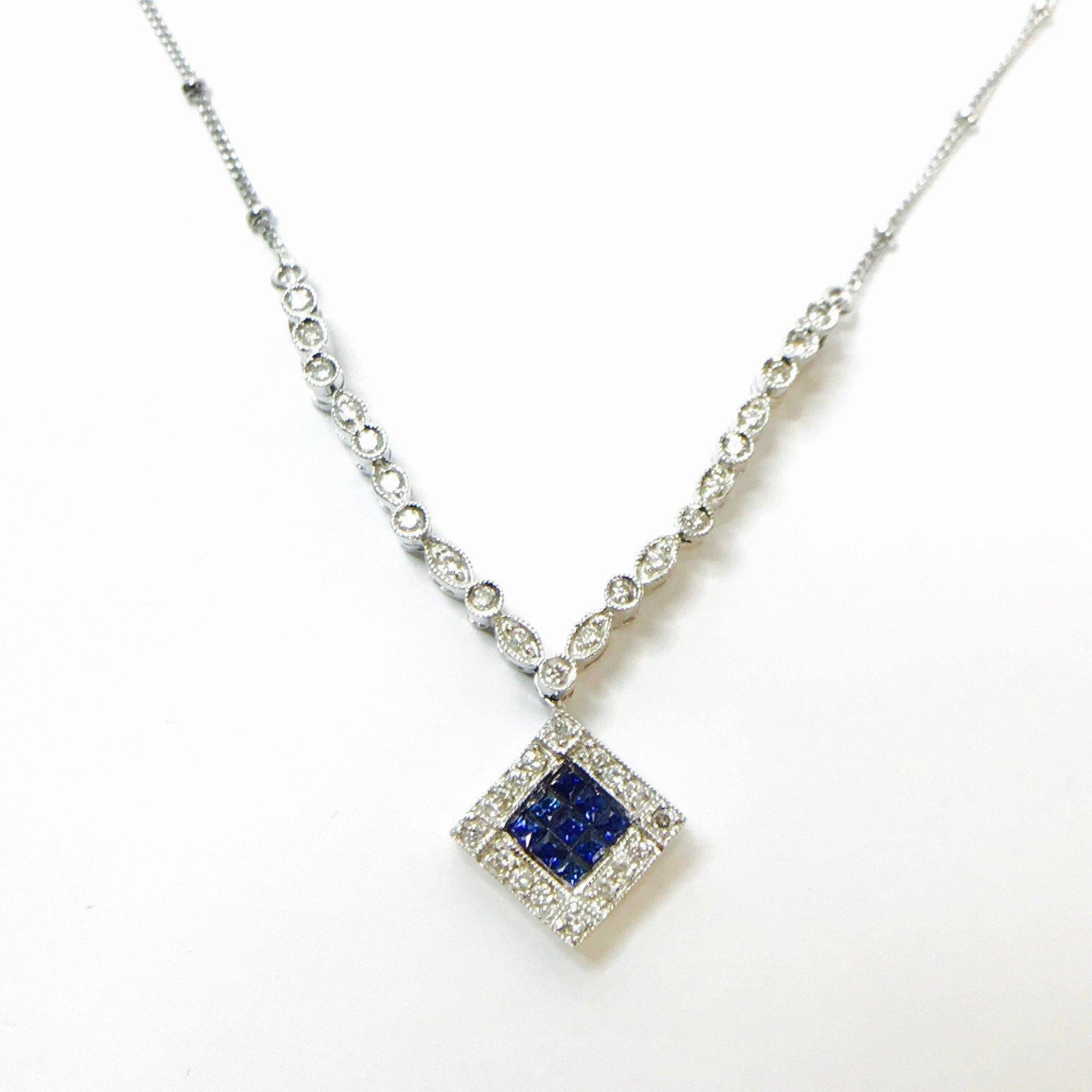 18K White Gold Dual Design Sapphire and Diamond Necklace