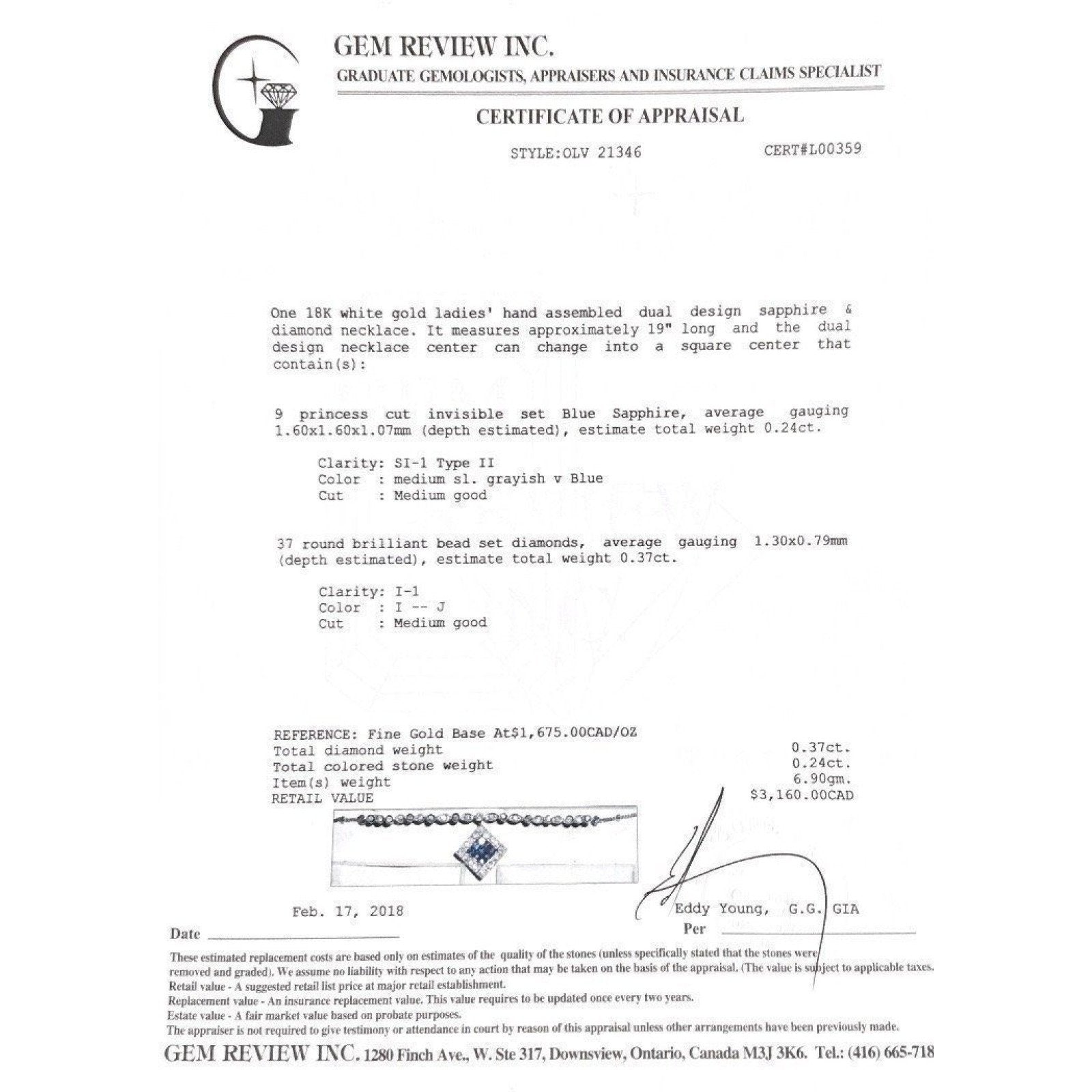 18K White Gold Dual Design Sapphire and Diamond Necklace