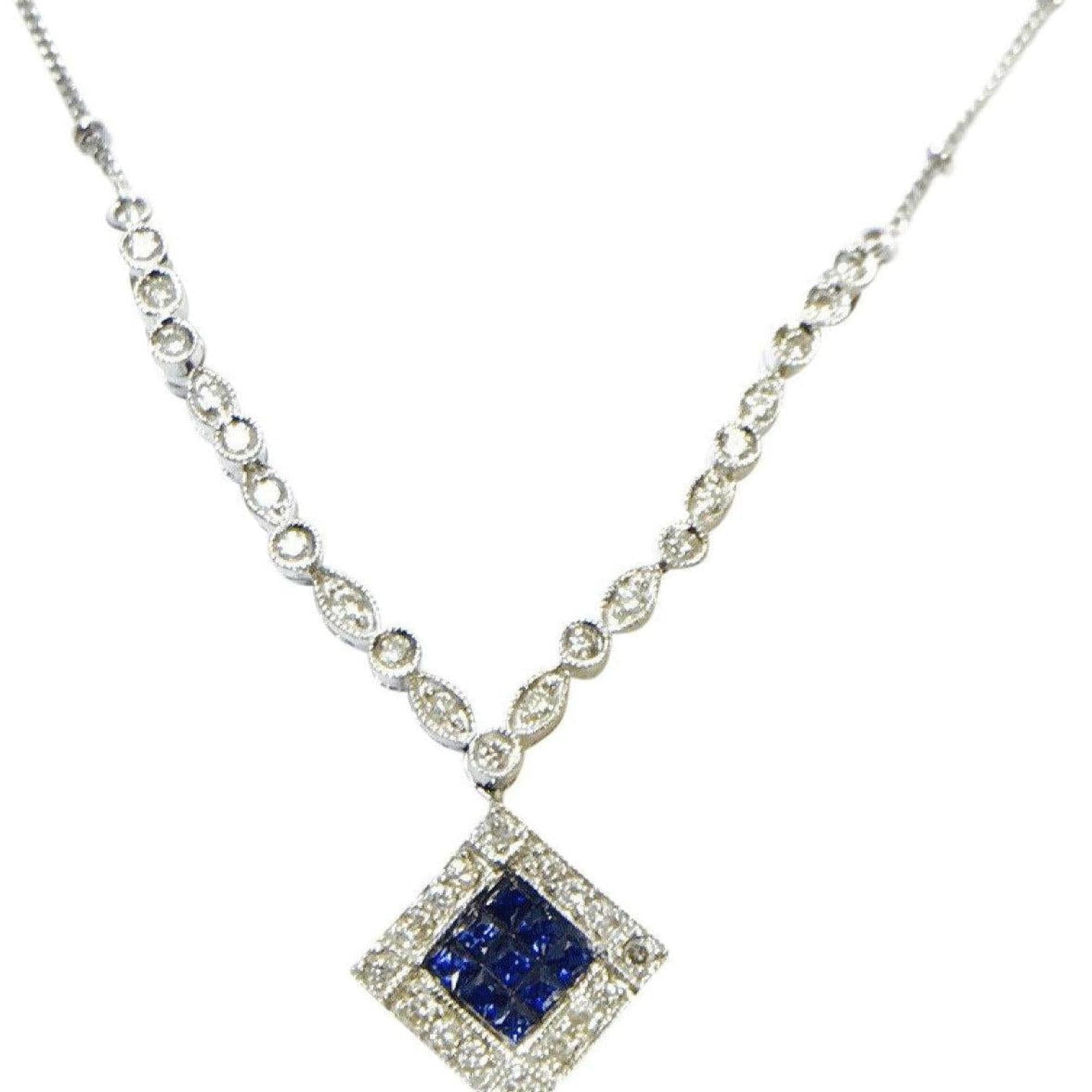 18K White Gold Dual Design Sapphire and Diamond Necklace