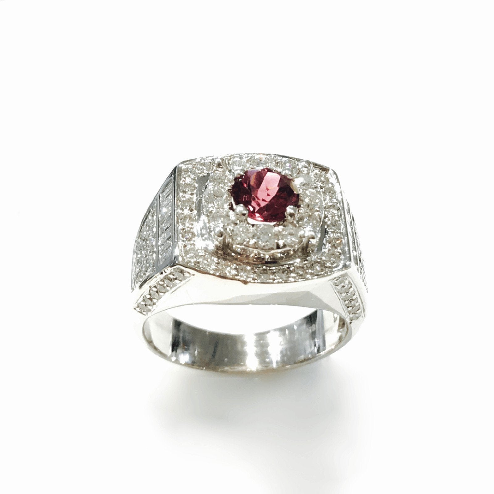18K White Gold Pink Tourmaline and Diamond Ring