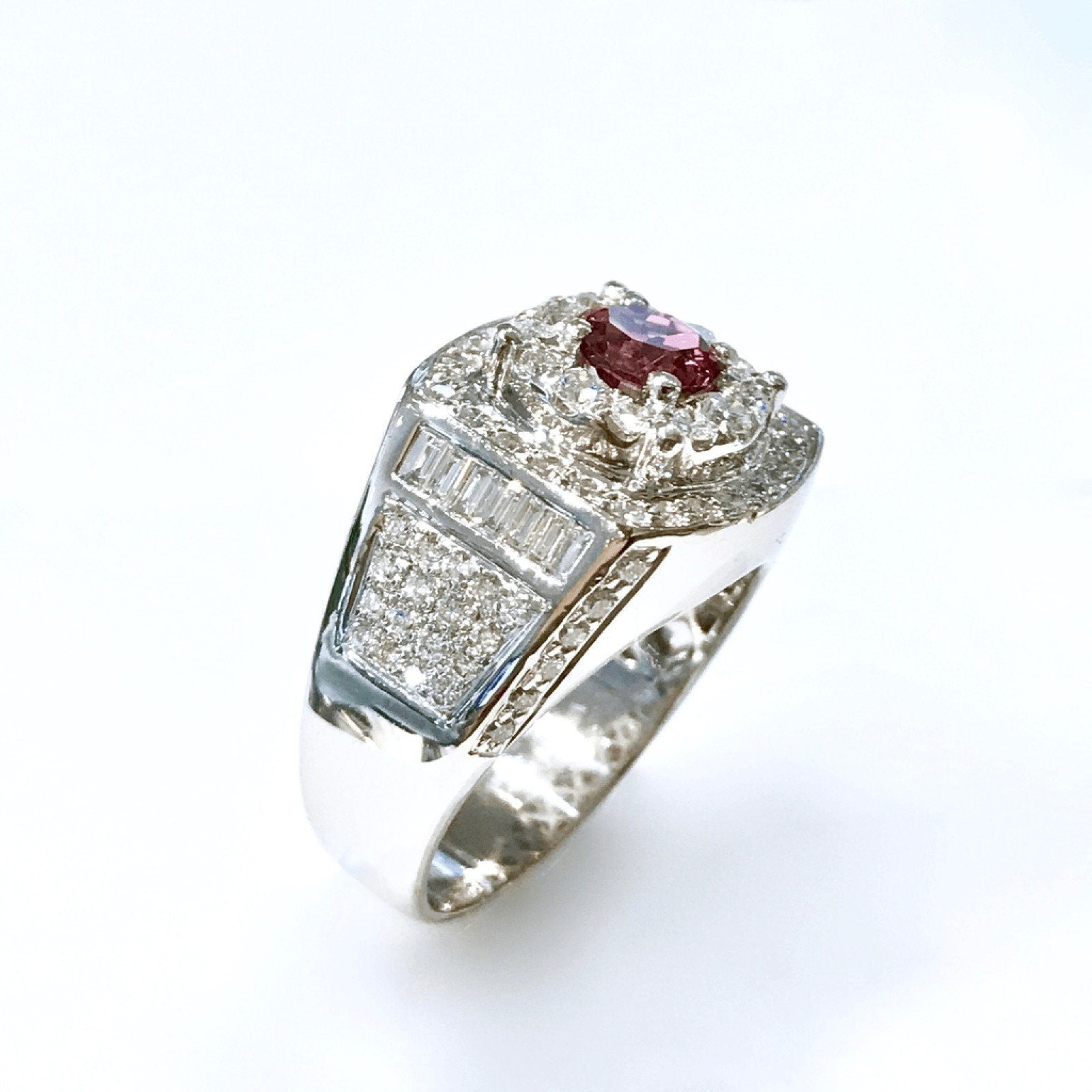 18K White Gold Pink Tourmaline and Diamond Ring
