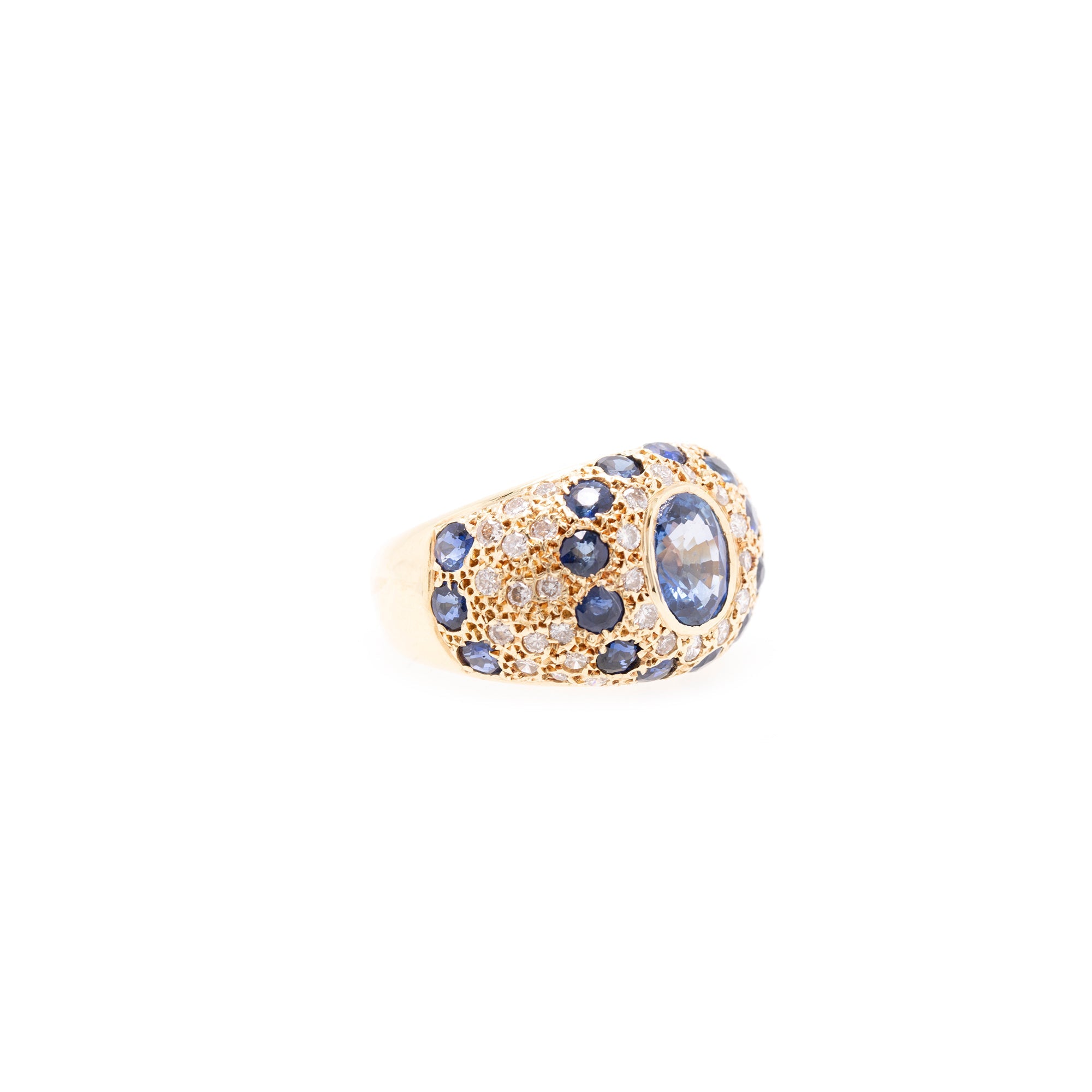 18k Gold Blue Sapphire & Diamond Cocktail Ring
