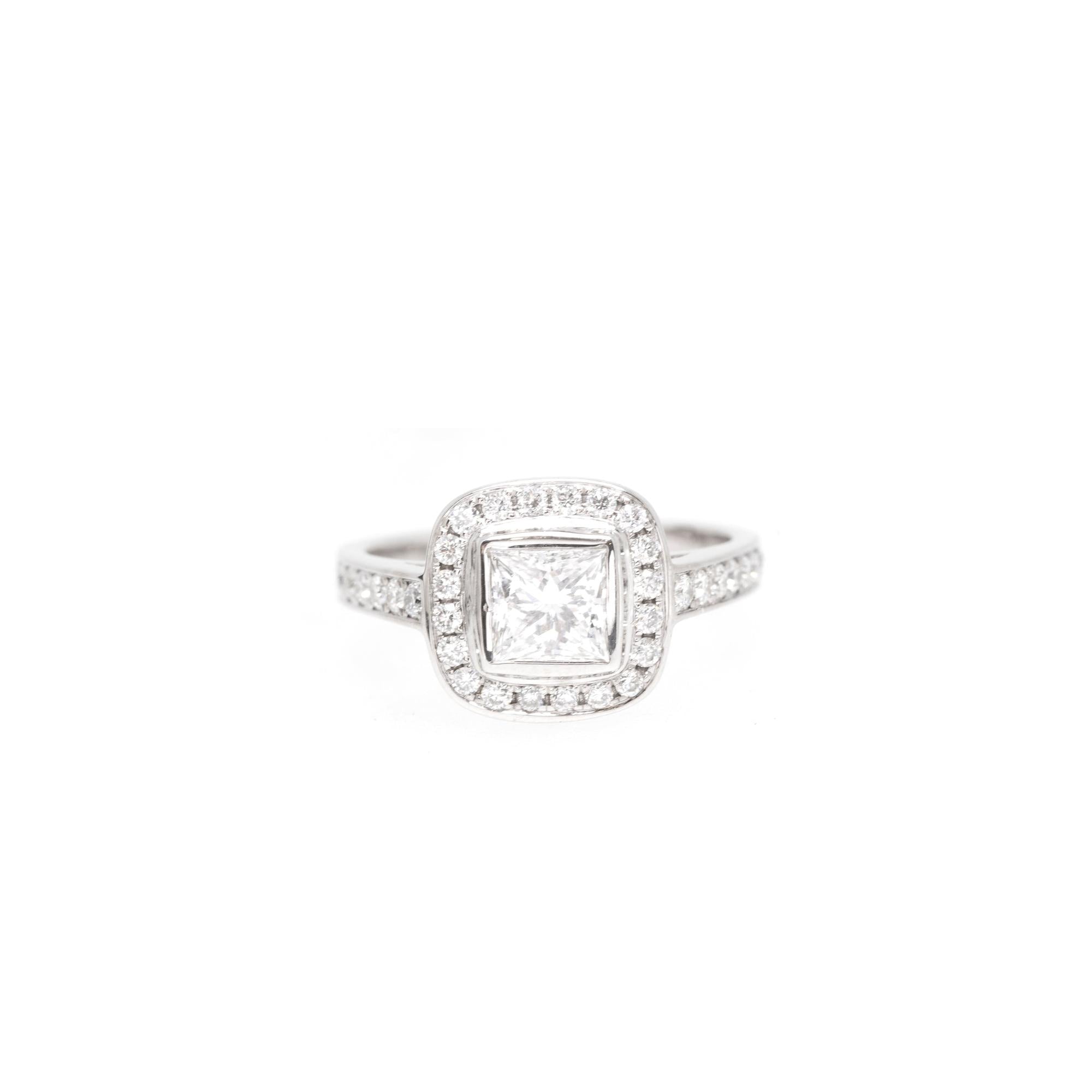 18k White Gold 0.78 ct. Princess Cut Diamond Halo Engagement Ring