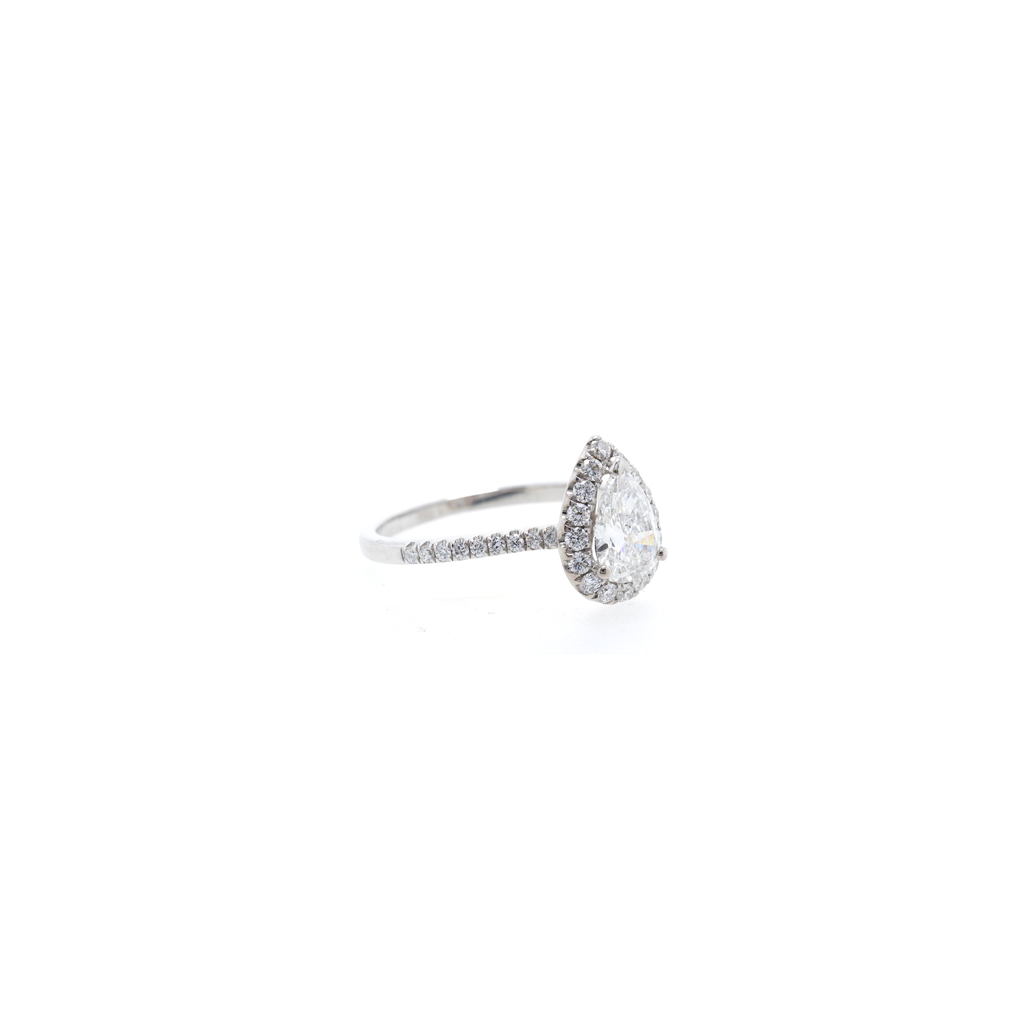 18k White Gold 1.12 ct. Pear Shaped Diamond Halo Engagement Ring w/ GIA