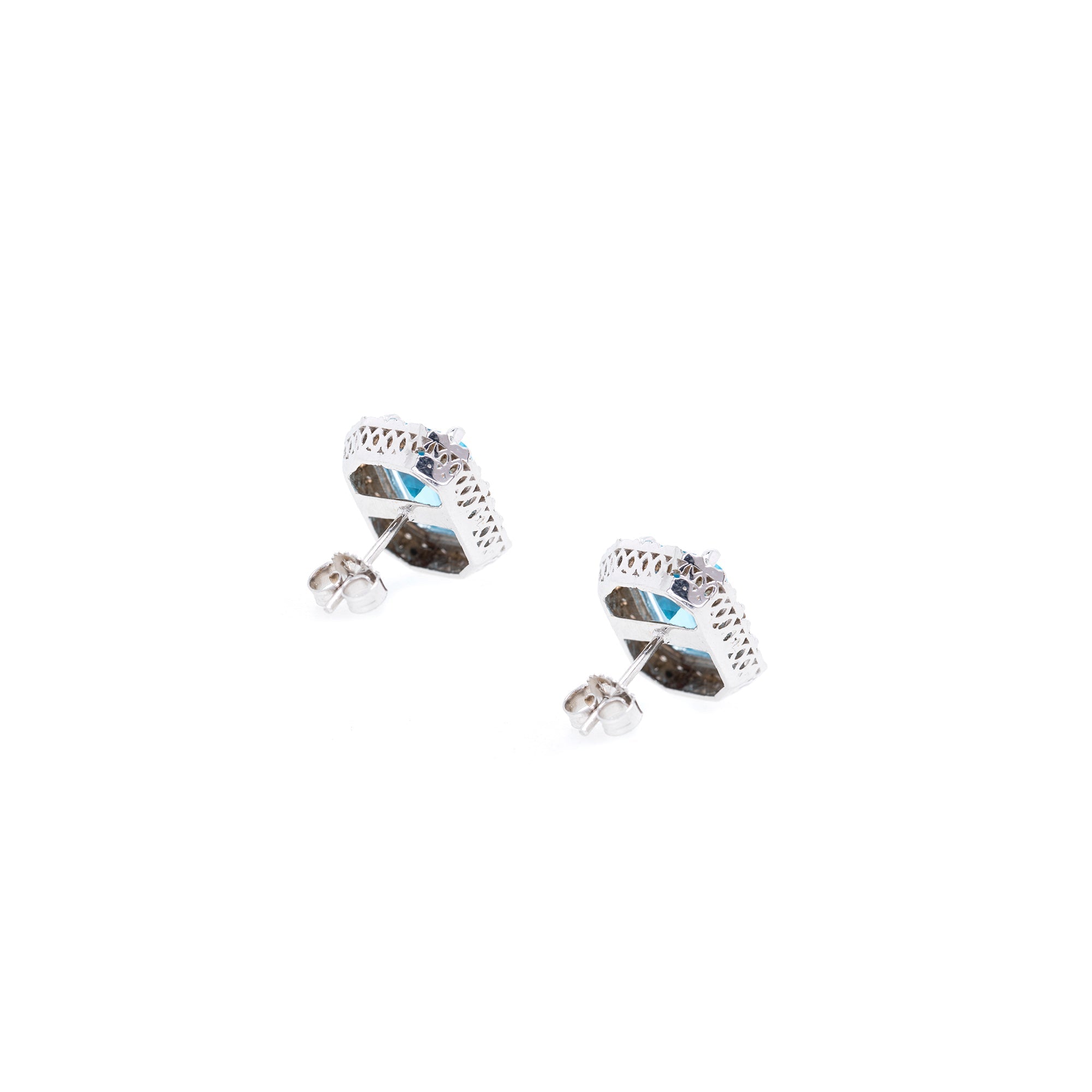 18k White Gold Blue Topaz & Diamond Earrings