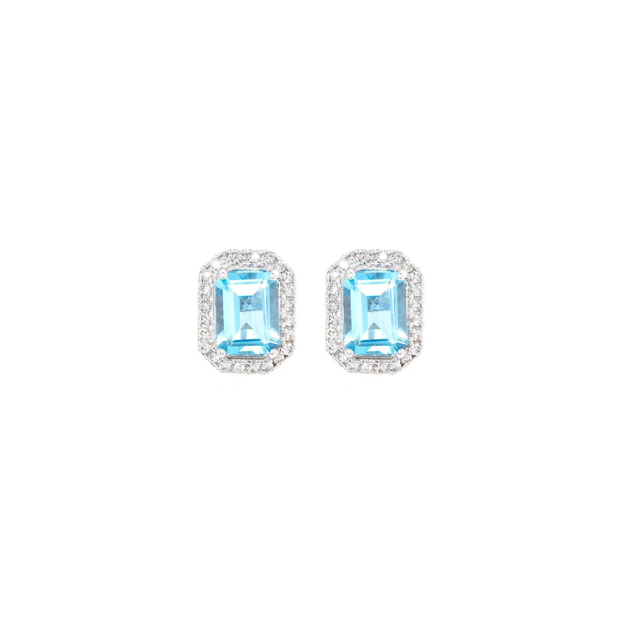 18k White Gold Blue Topaz & Diamond Earrings
