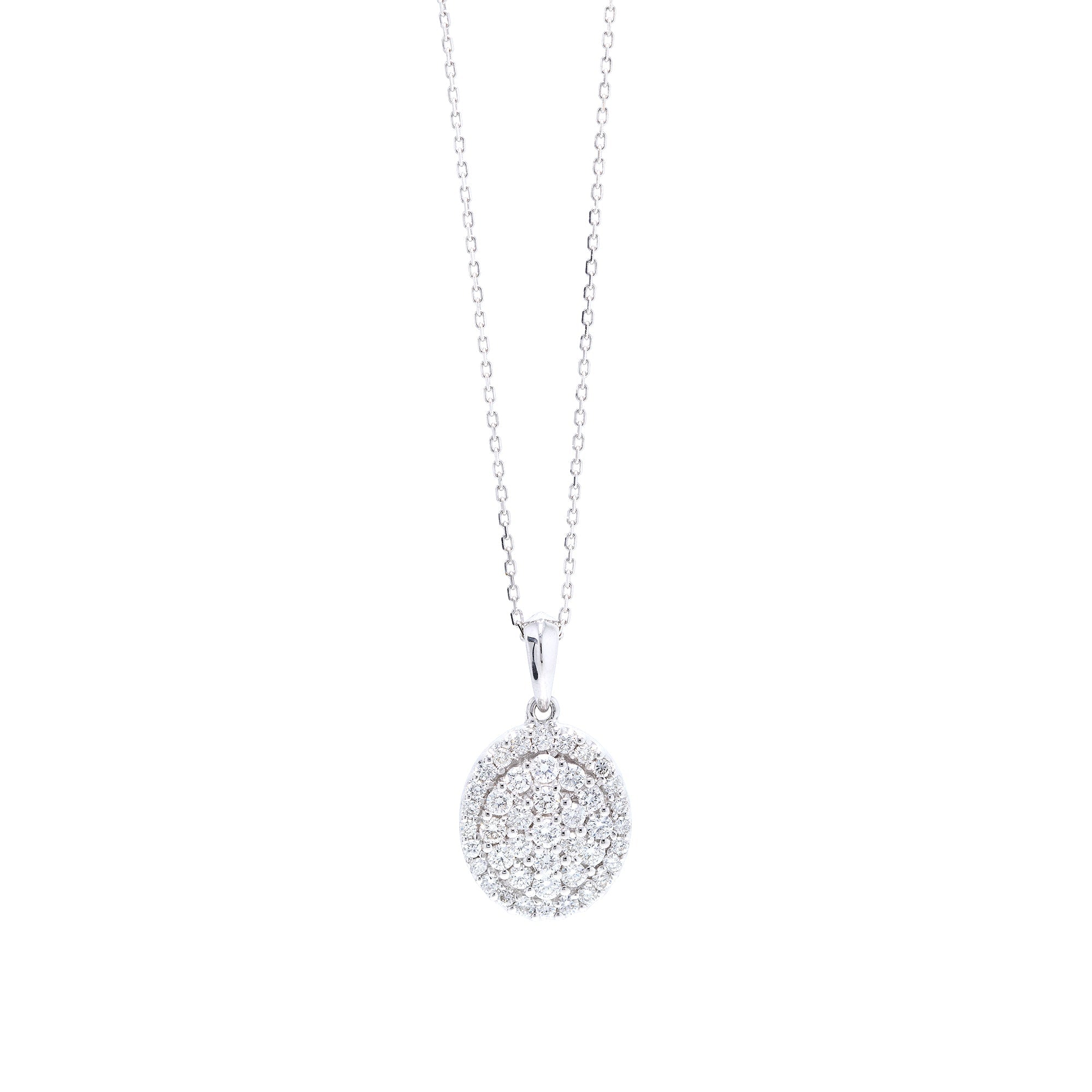 18k White Gold Diamond Cluster Pendant Necklace