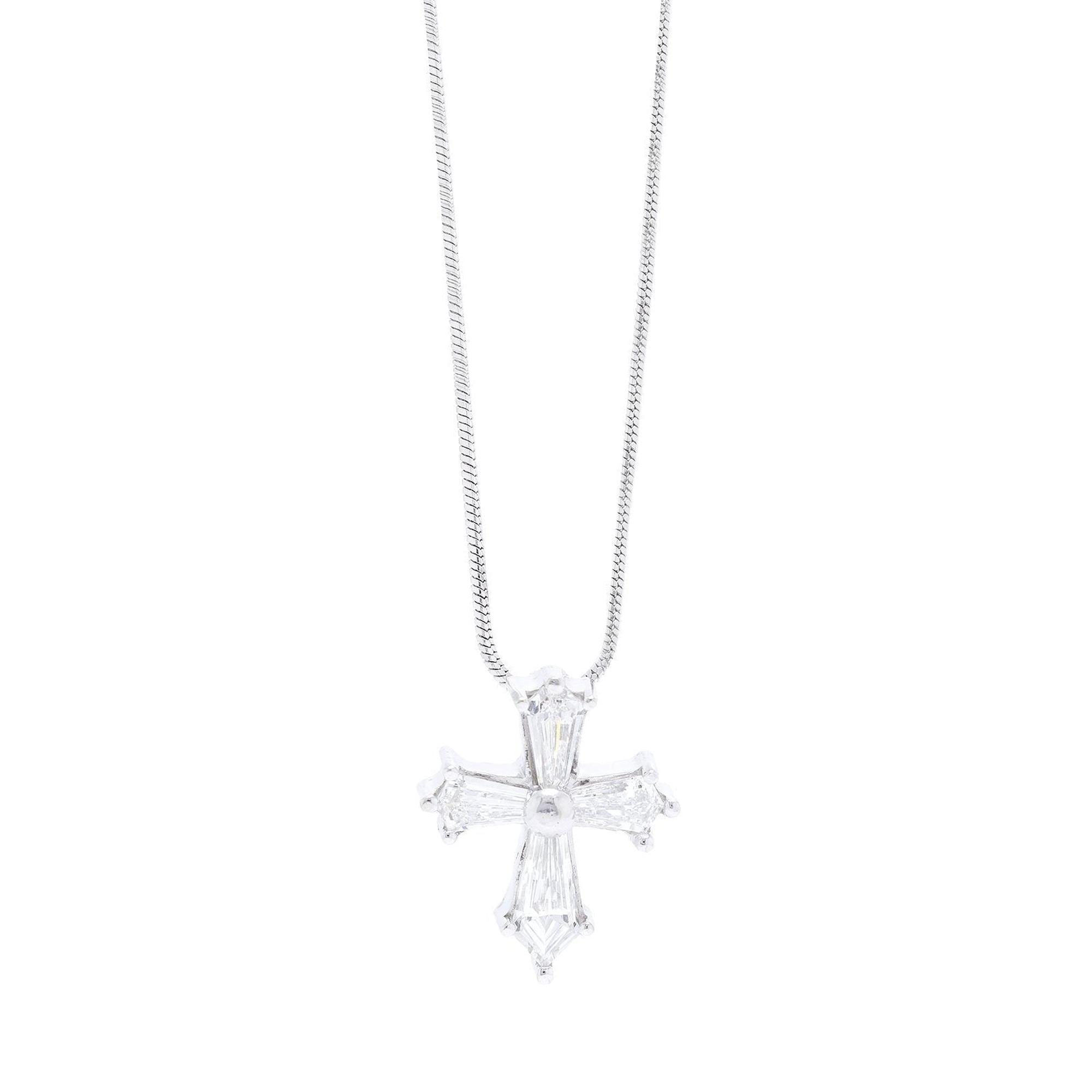 18k White Gold & Diamond Cross Pendant Necklace