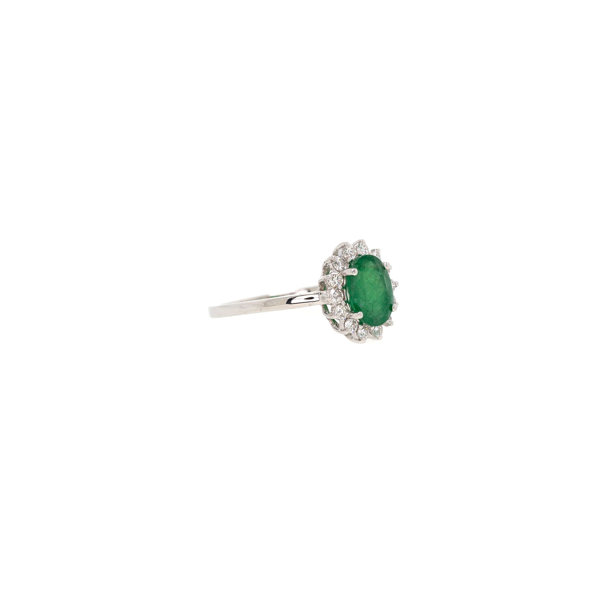 18k White Gold Emerald & Diamond Cocktail Ring