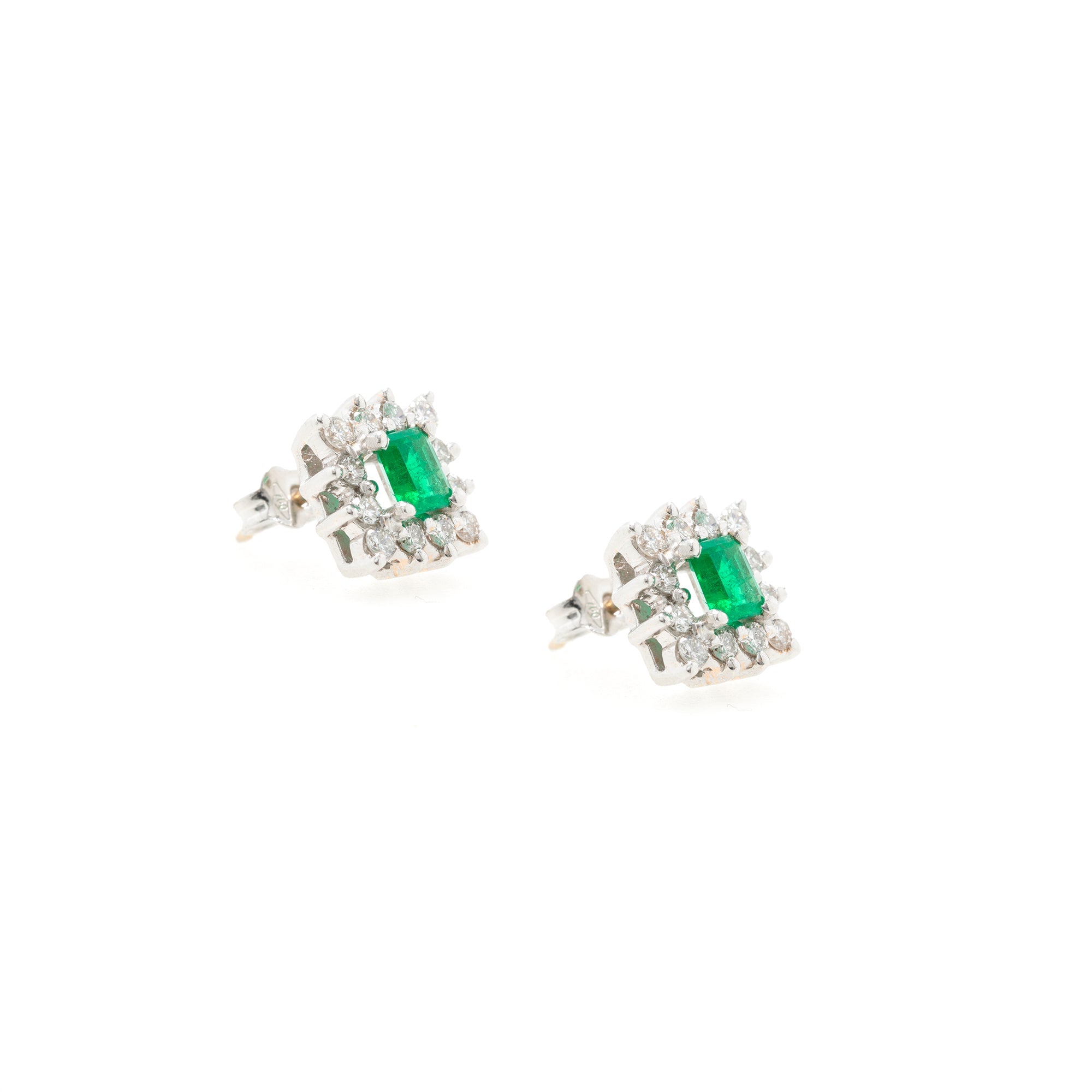 18k White Gold Emerald & Diamond Earrings