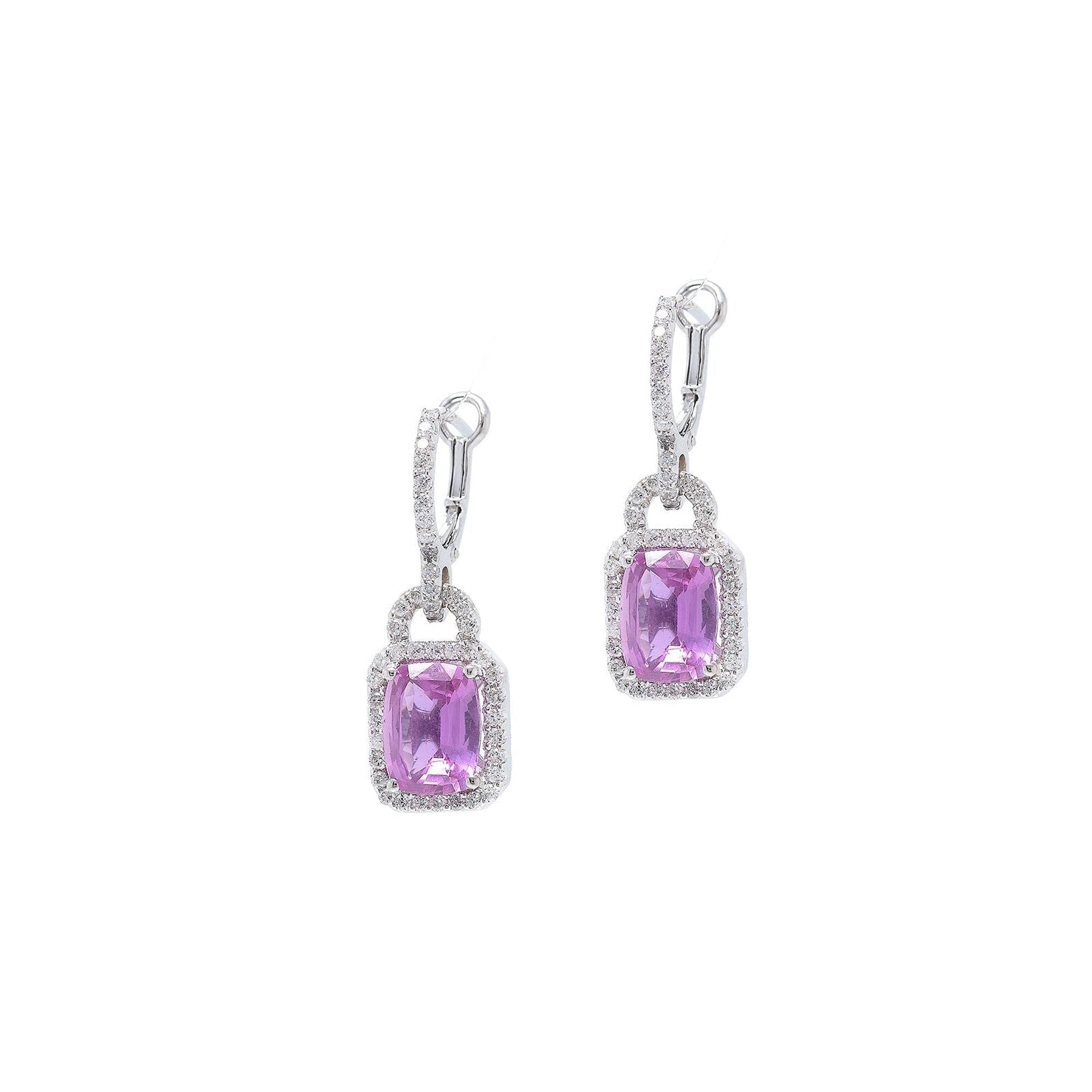 18k White Gold Pink Sapphire & Diamond Drop Earrings
