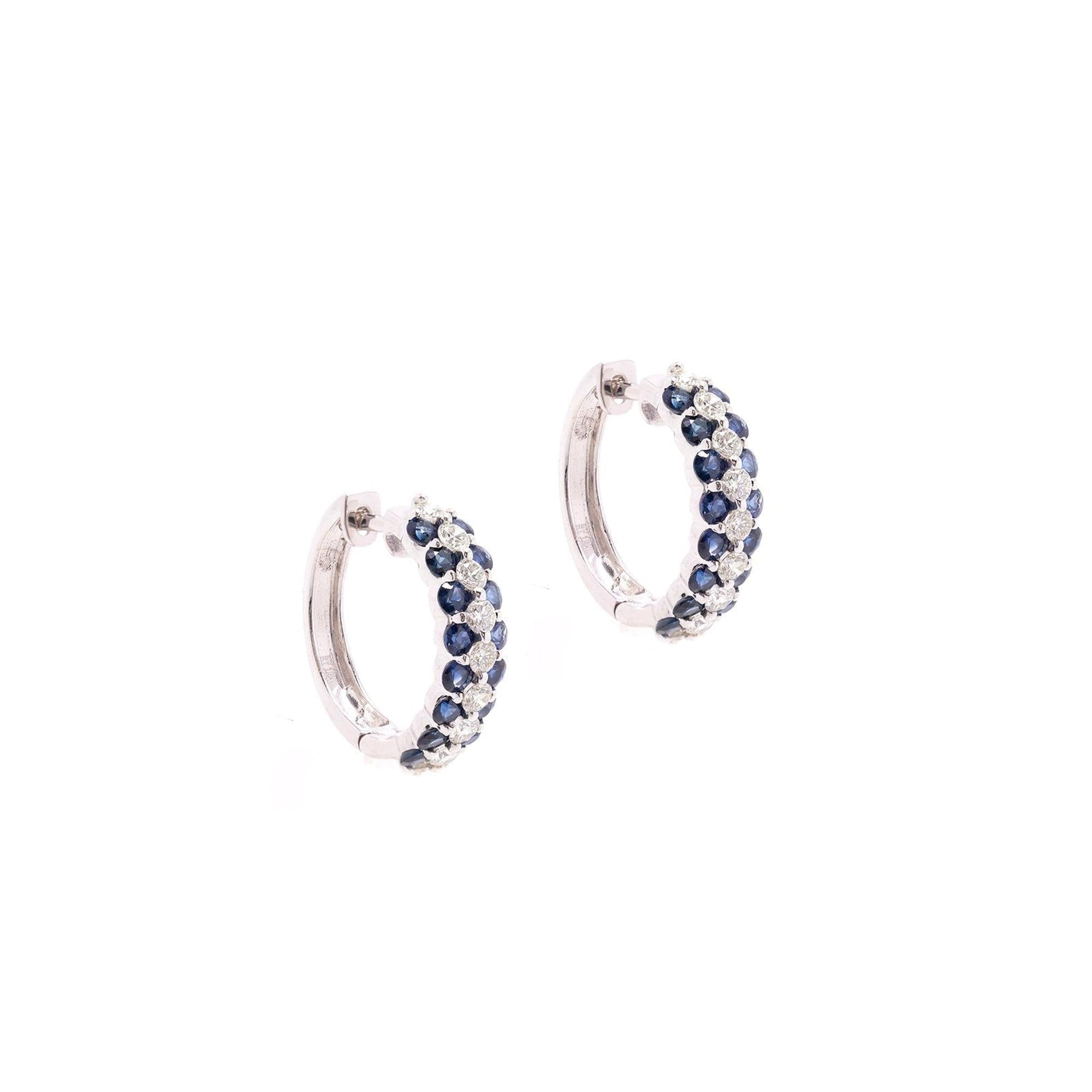 18k White Gold Sapphire & Diamond Hoop Earrings