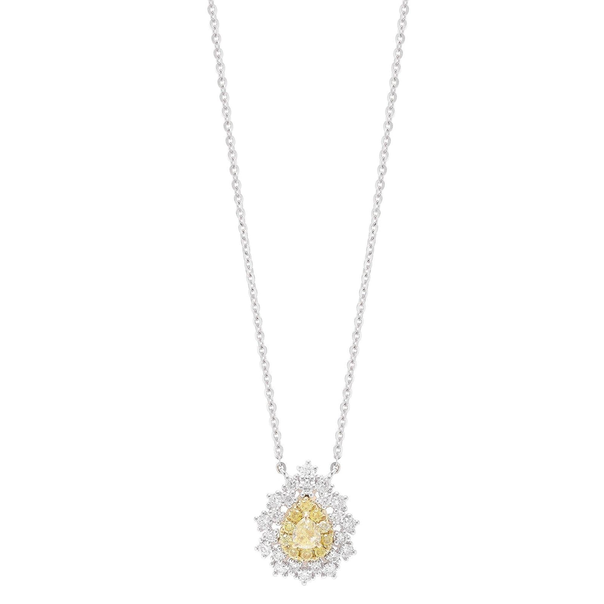 18k White Gold Yellow & White Diamond Pendant Necklace