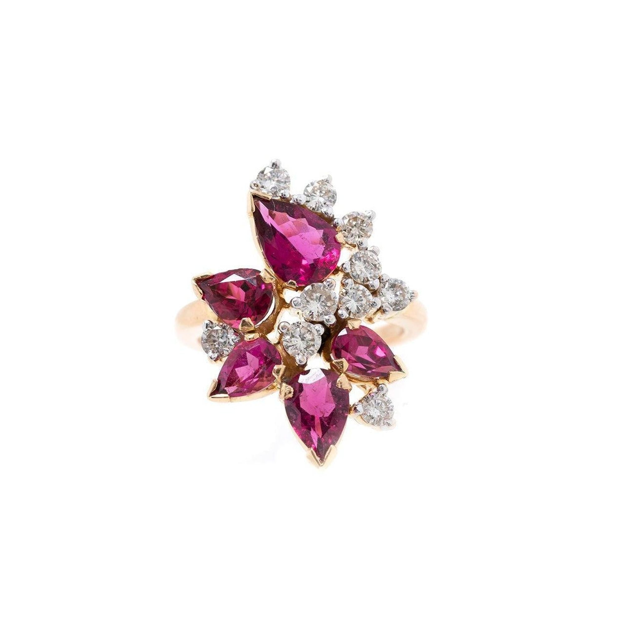 18k Yellow Gold Ruby and Diamond Cocktail Ring
