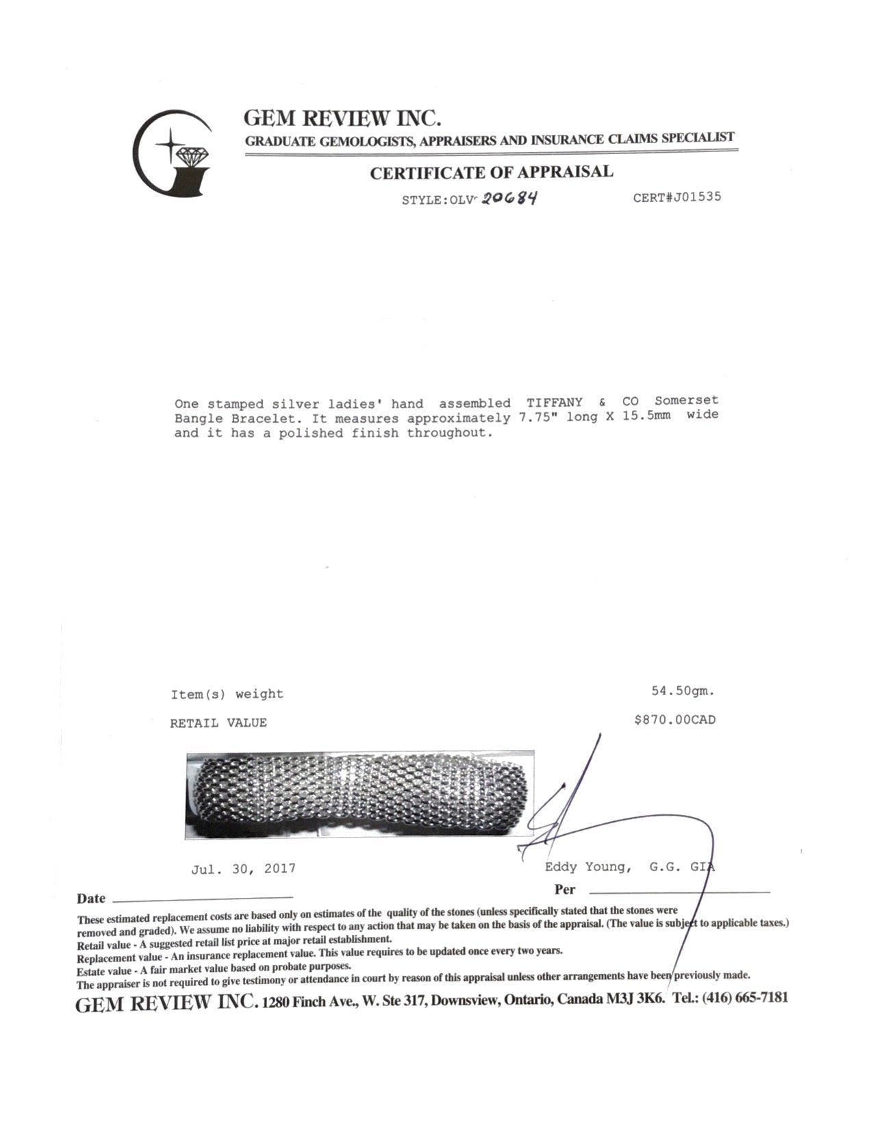 Tiffany & Co. Somerset Bangle Bracelet in Sterling Silver; Size Medium