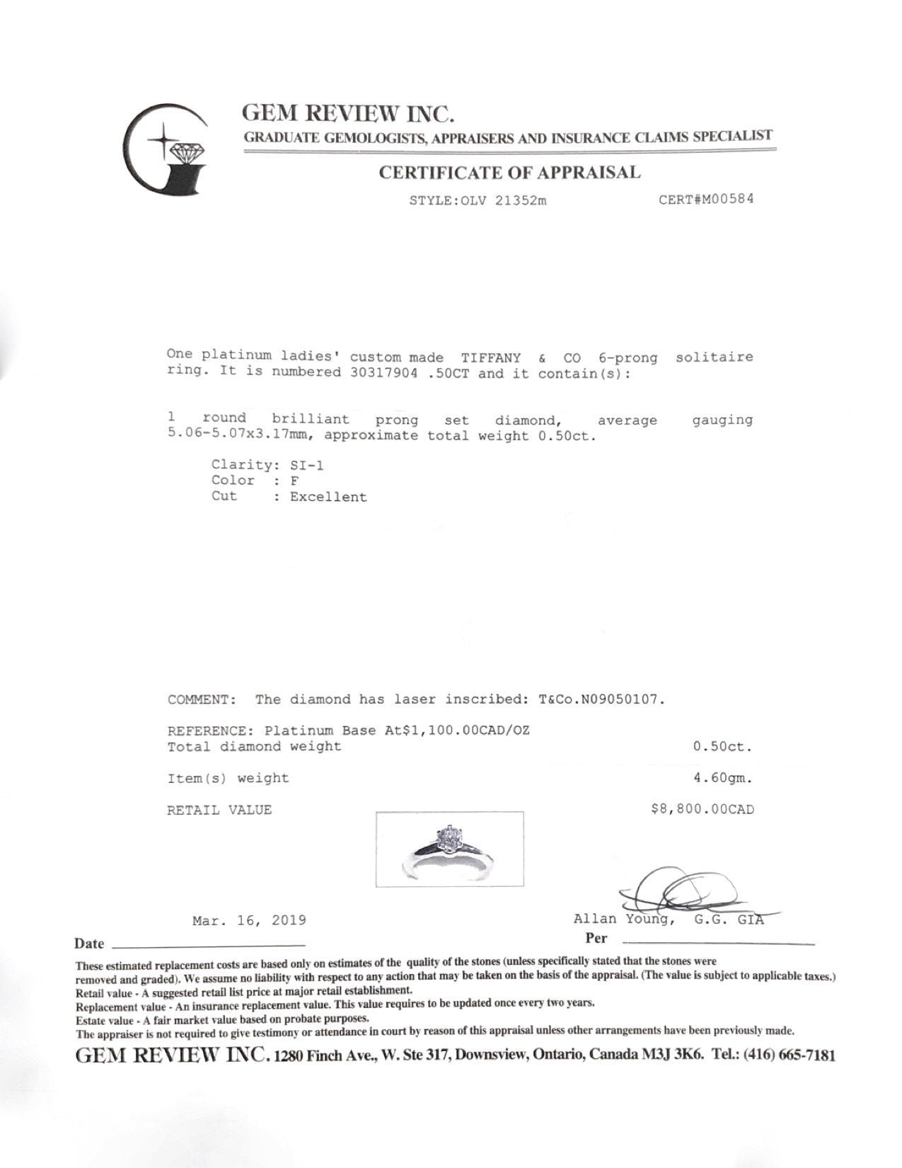 Tiffany & Co Solitaire Diamond Engagement Ring