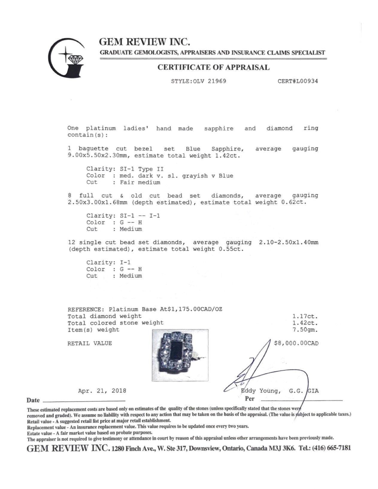 Platinum Sapphire and Diamond Ring