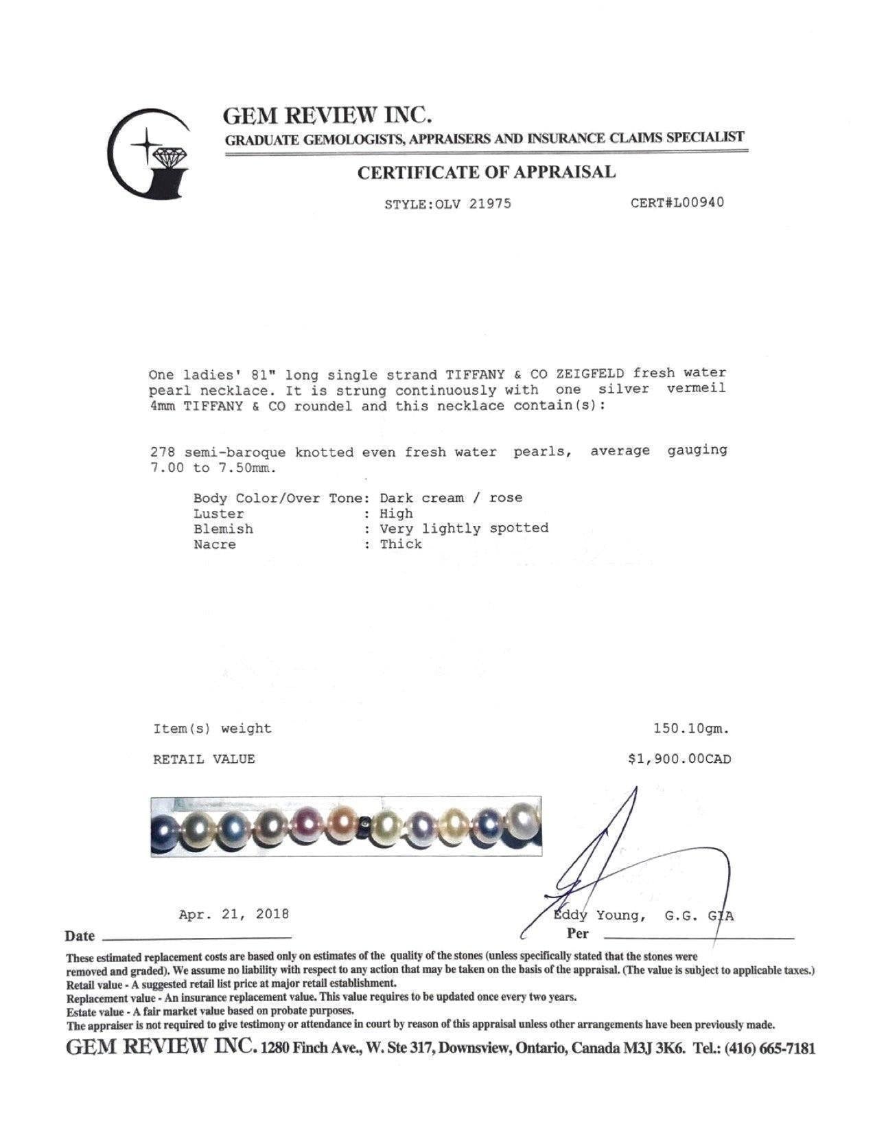 Tiffany & Co. Ziegfeld Pearl Necklace