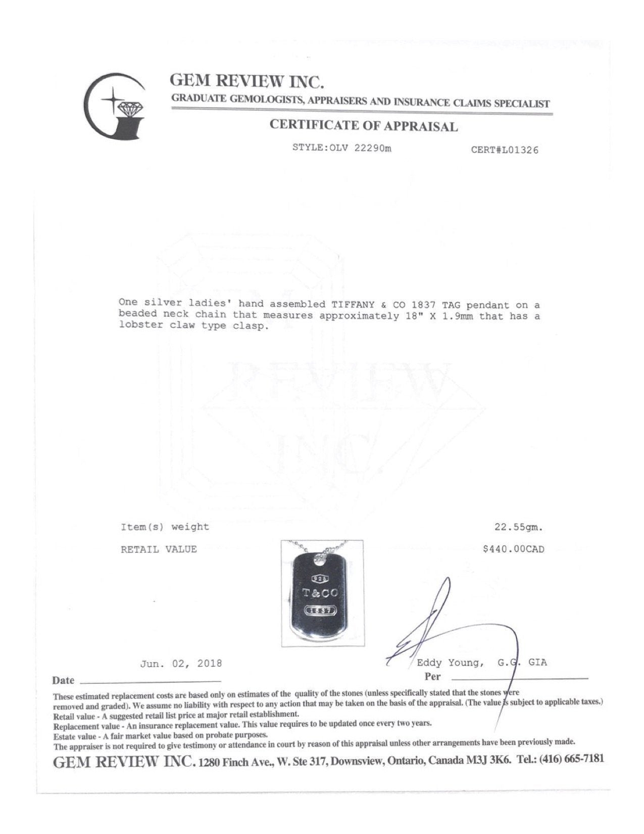 Tiffany & Co. 1837 Tag Pendant Necklace