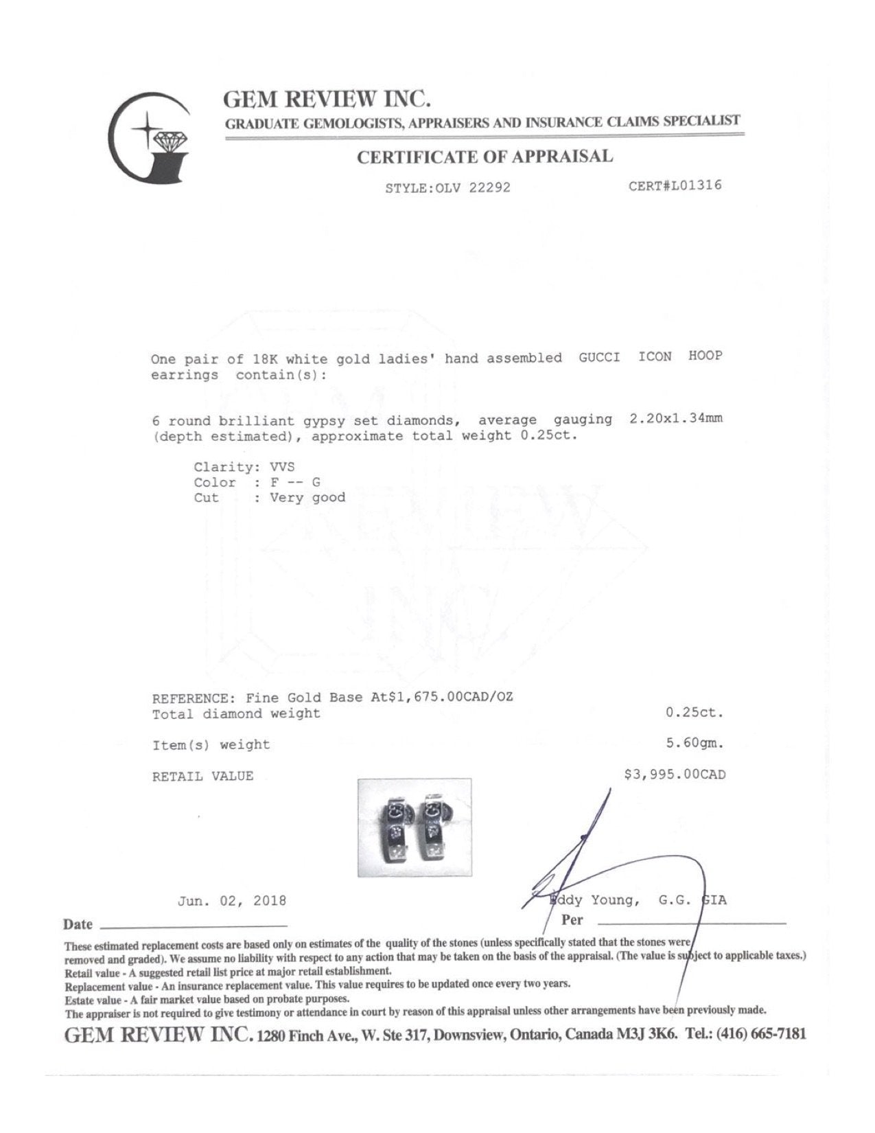 Gucci Small Icon Diamond Hoop Earrings