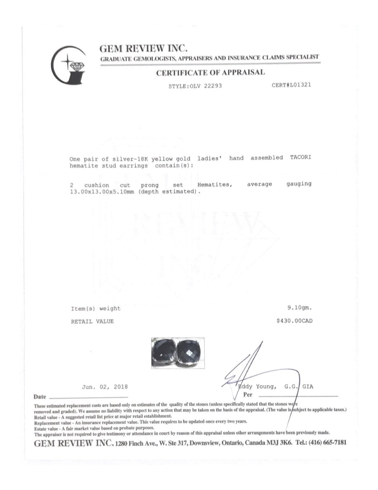 Tacori Cushion Cut Hematite Stud Earrings