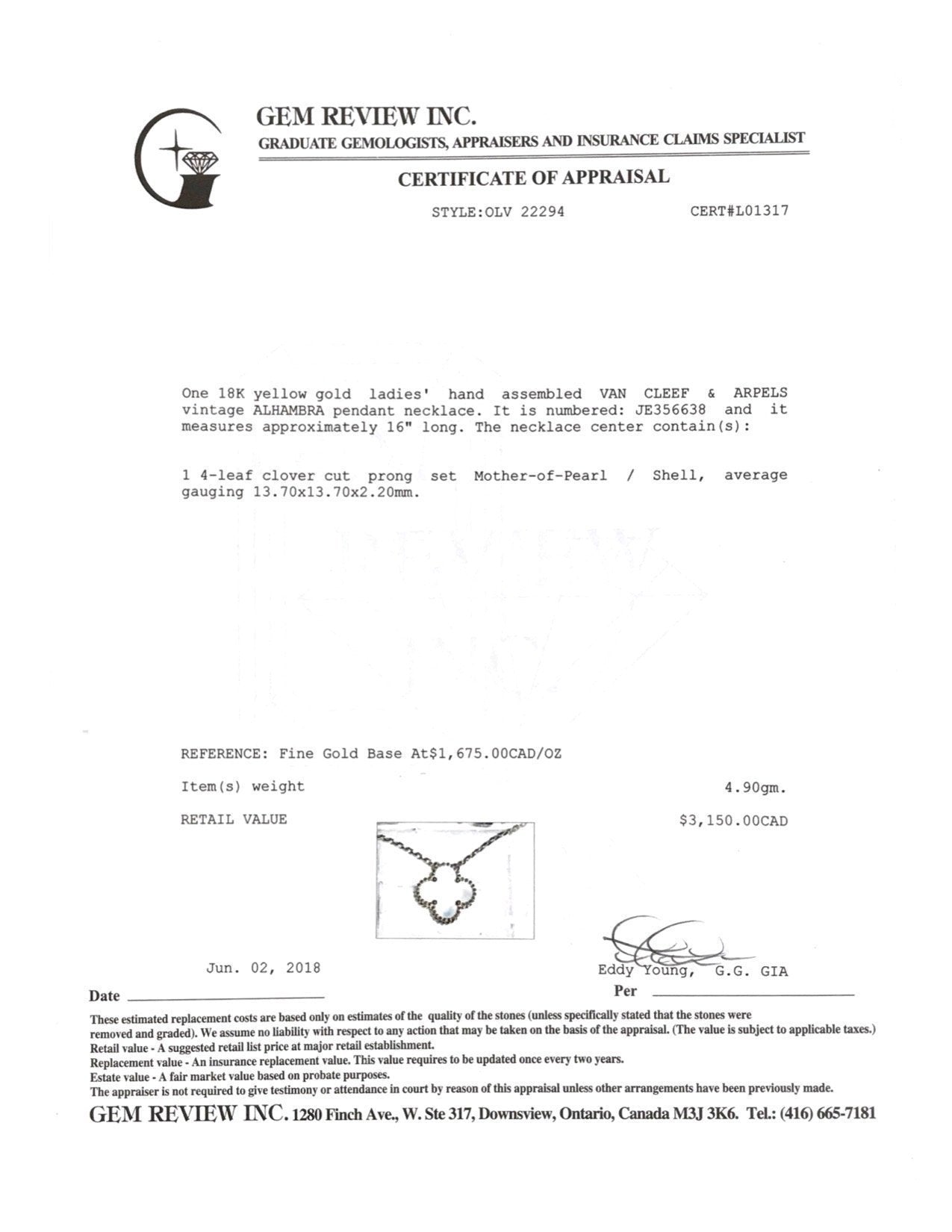 Van Cleef & Arpels Vintage Alhambra Mother of Pearl Pendant