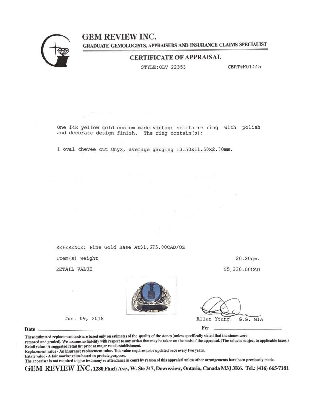 Men's Antique Carved Cut Onyx Ring