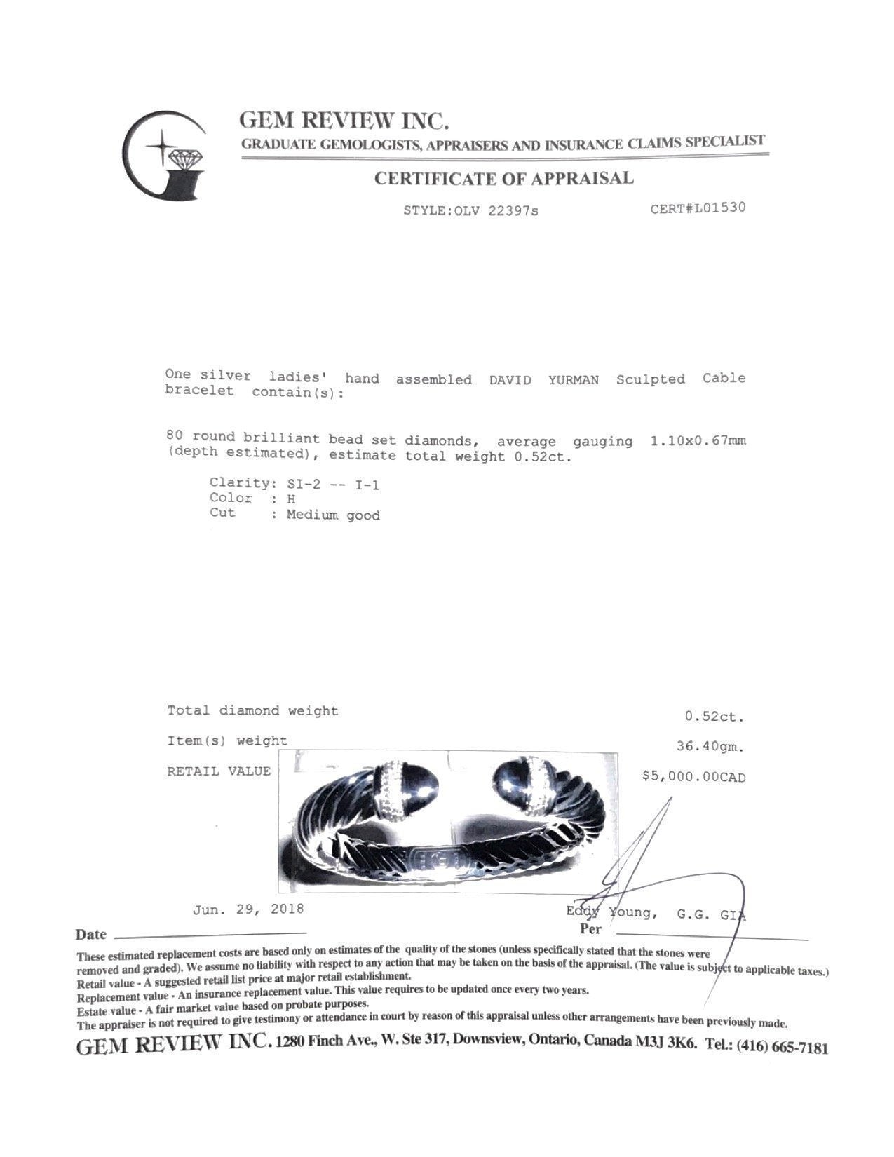 David Yurman Diamond Sculpted Cable Bracelet