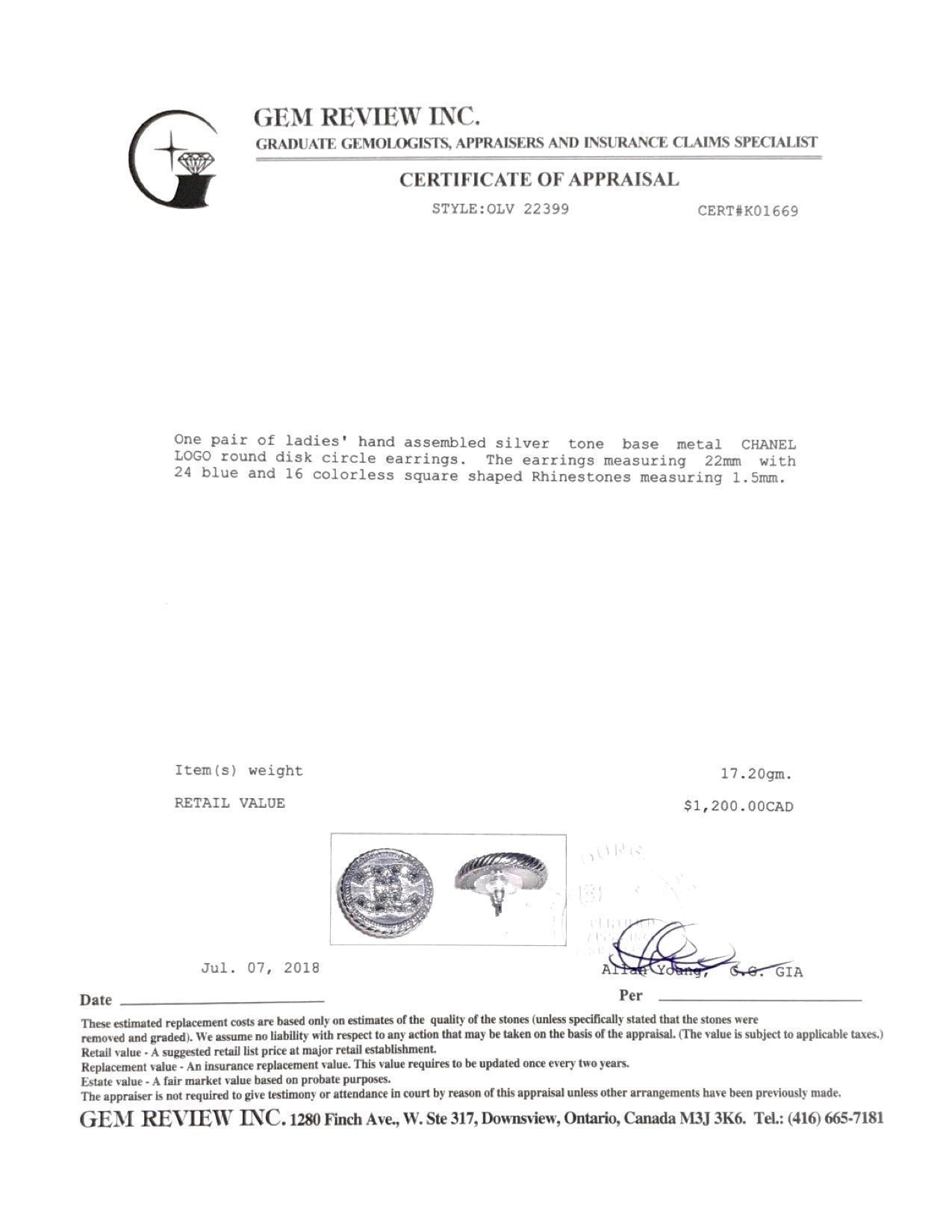 Chanel Crystal CC Logo Round Earrings