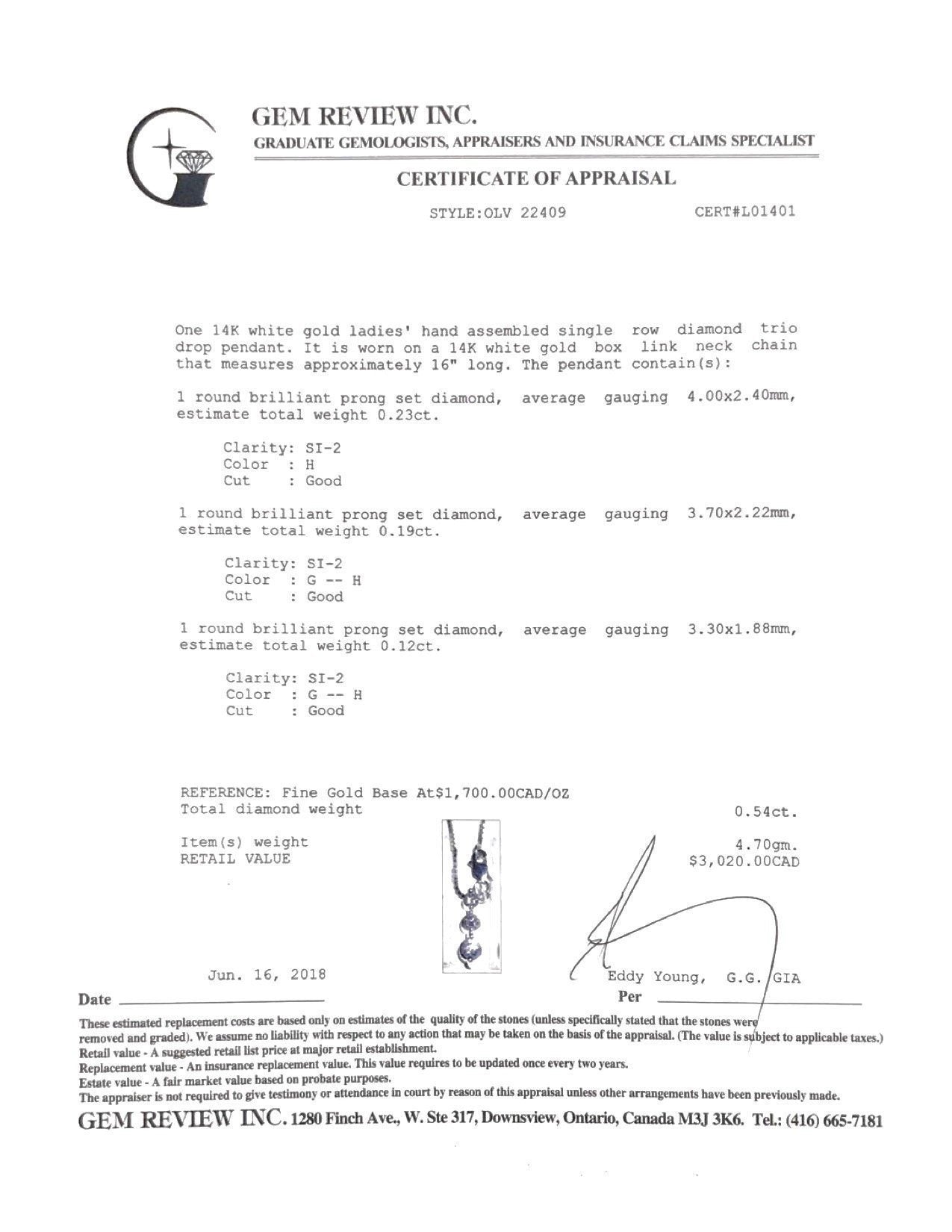 Graduated Diamond Drop Pendant Necklace