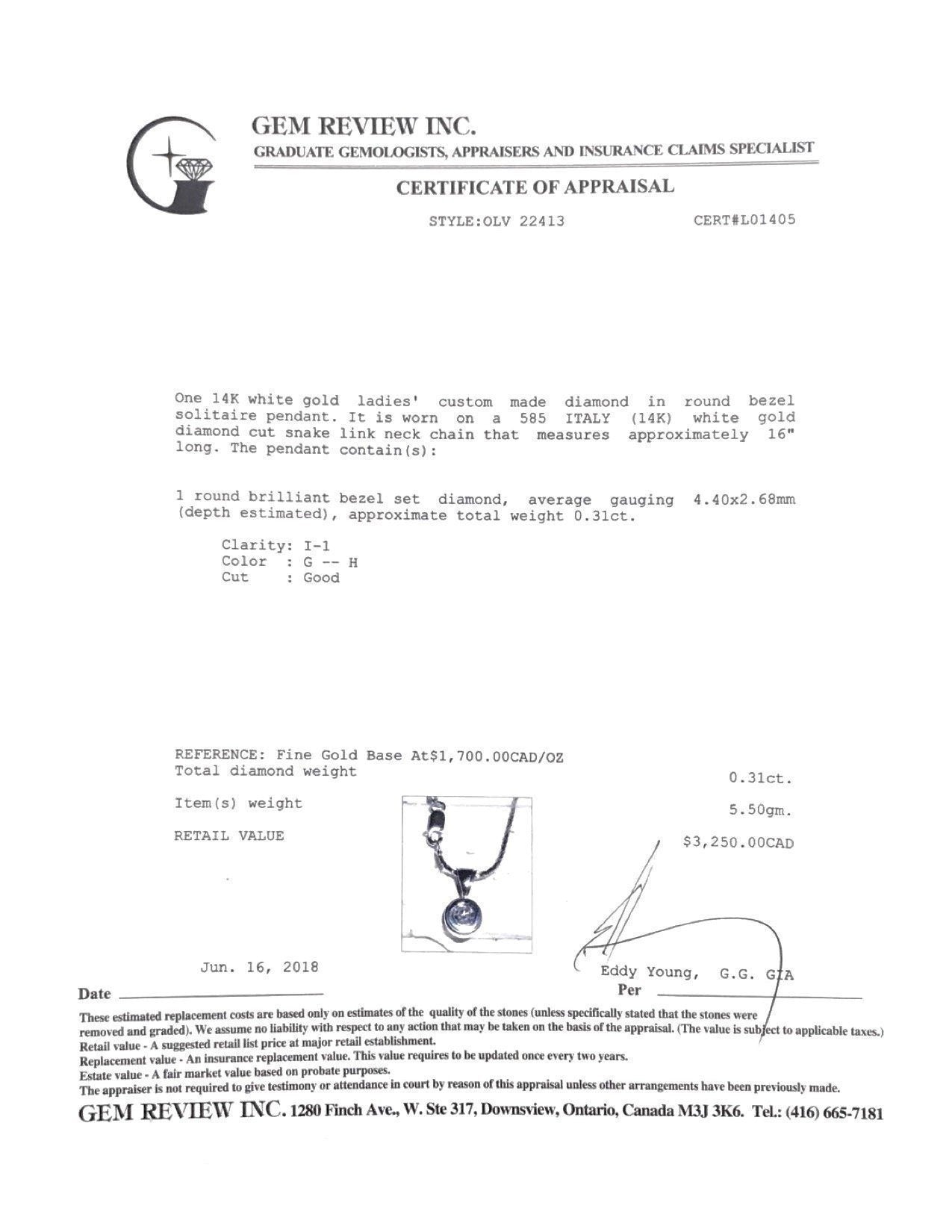 Bezel Set Diamond Solitaire Pendant Necklace