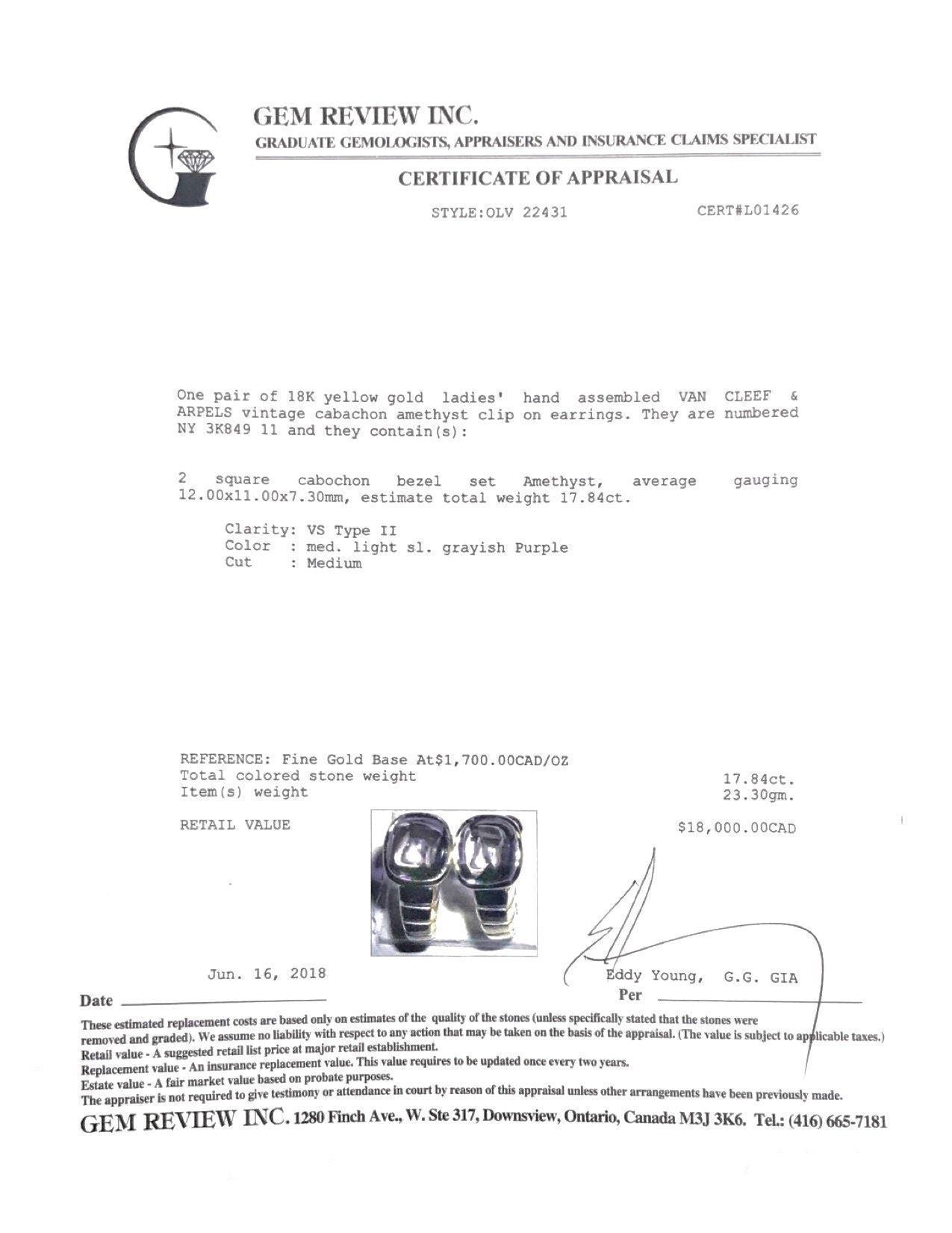 Van Cleef & Arpels Vintage Cabochon Amethyst Clip On Earrings