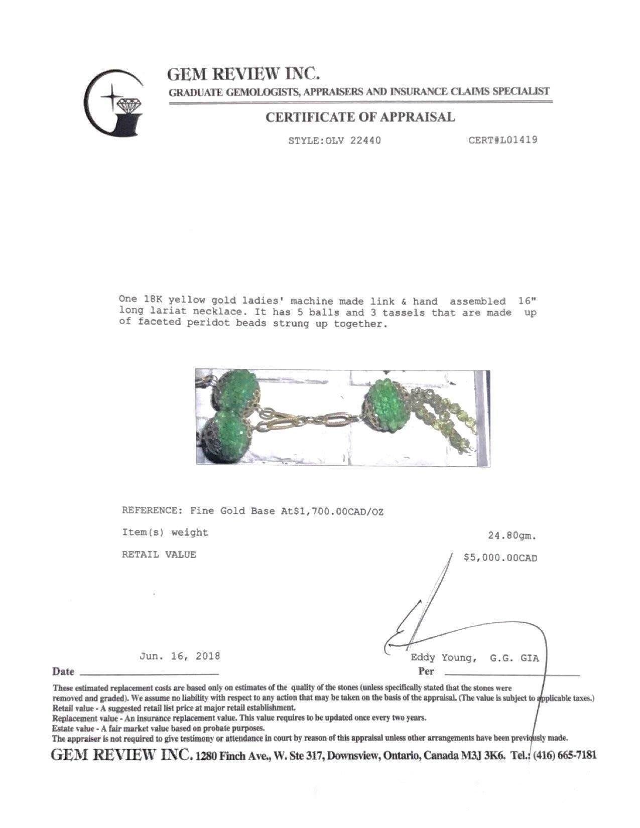 Peridot Bead Lariat Necklace