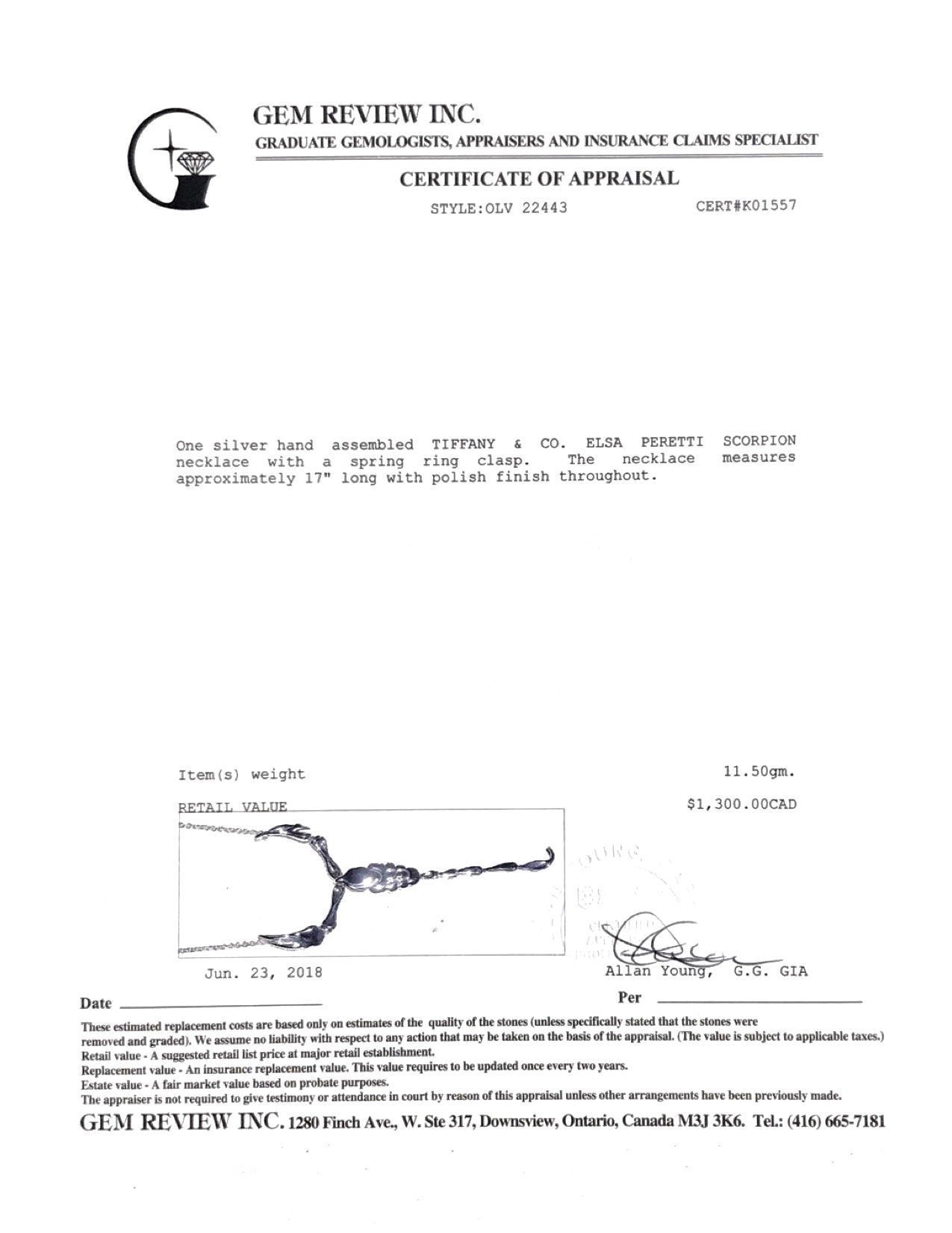 Tiffany & Co. Elsa Peretti Scorpion Pendant Necklace