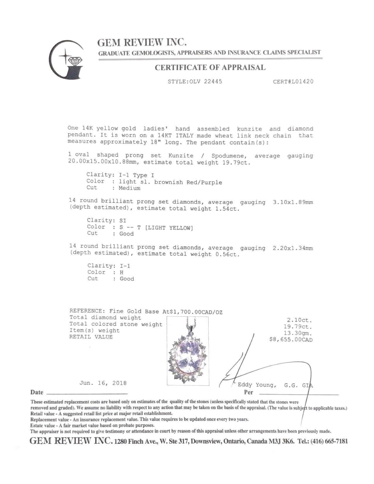 Kunzite and Diamond Pendant Necklace