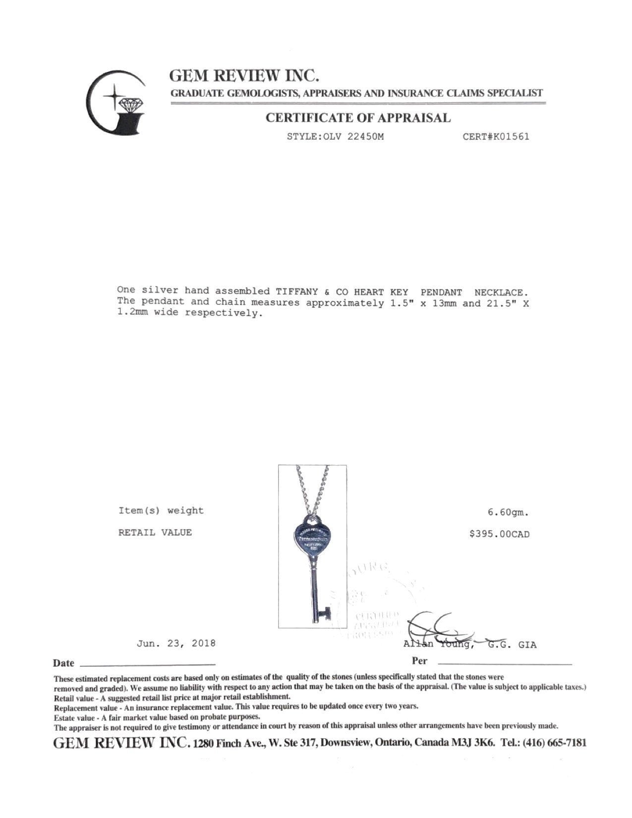 Tiffany & Co. Return to Tiffany Heart Key Pendant Necklace